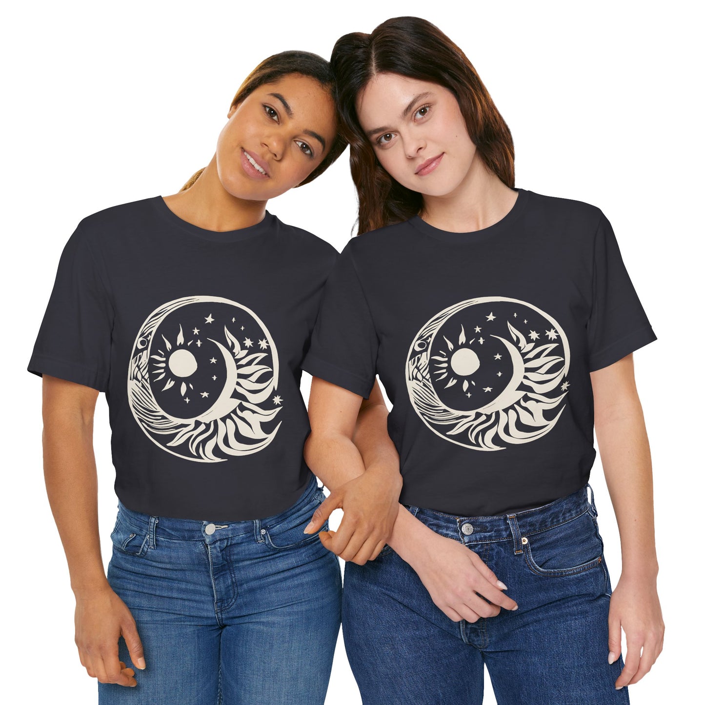 Bohemian Sun and Moon Graphic Tee - Unisex Jersey Short Sleeve