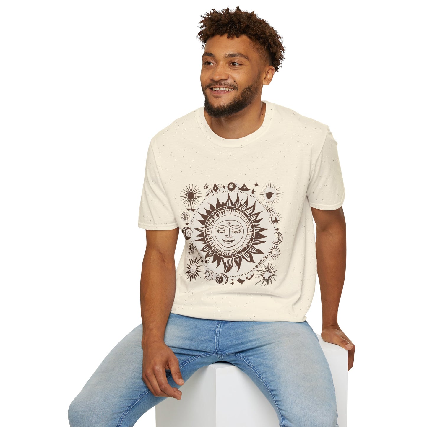 Celestial Sun Unisex Softstyle T-Shirt - Boho Chic Graphic Tee