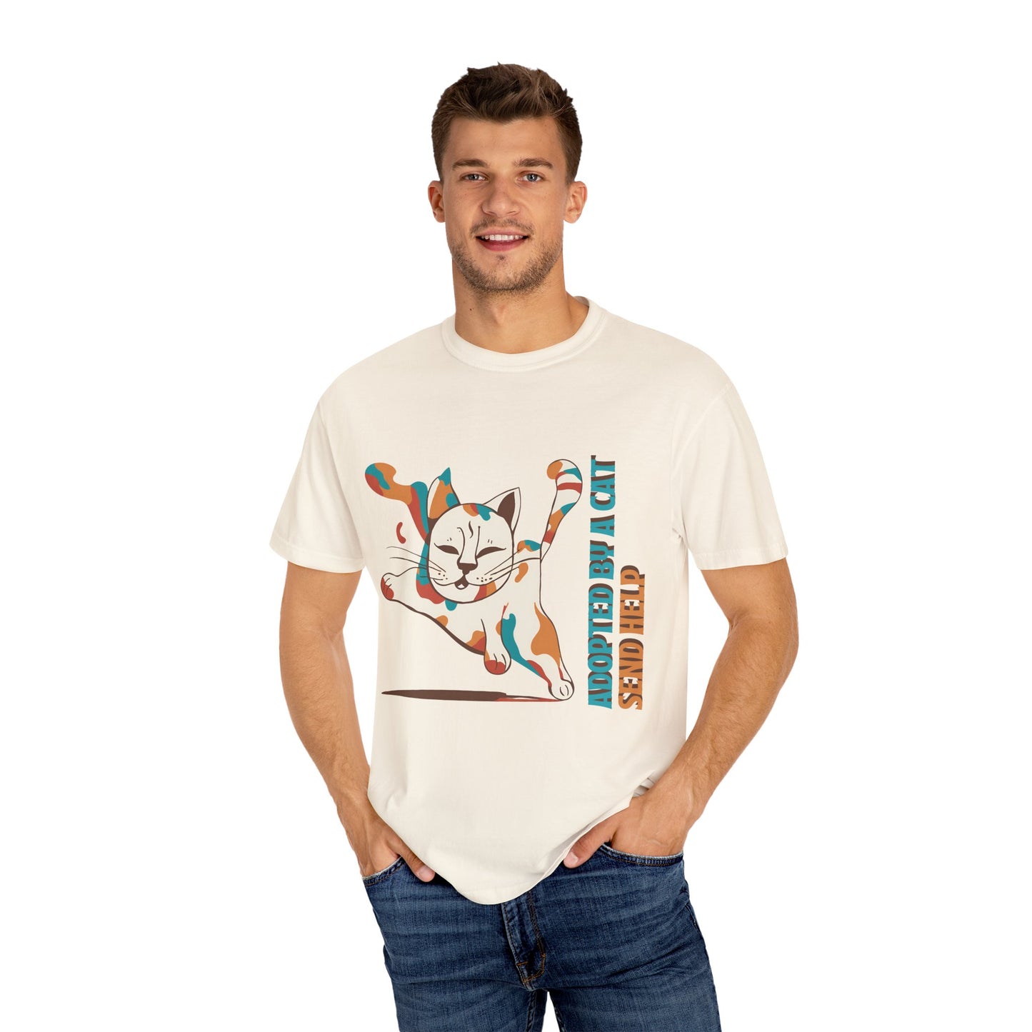 Adopted by a Cat Unisex Garment-Dyed T-Shirt - Cute Cat Lover Gift