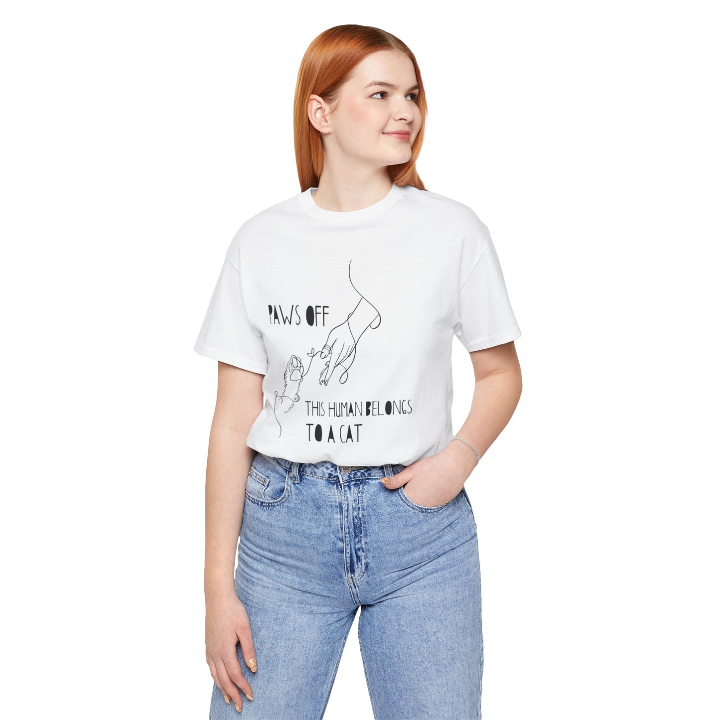 Cat Lover Unisex Jersey Tee - 'Paws Off This Human Belongs to a Cat'