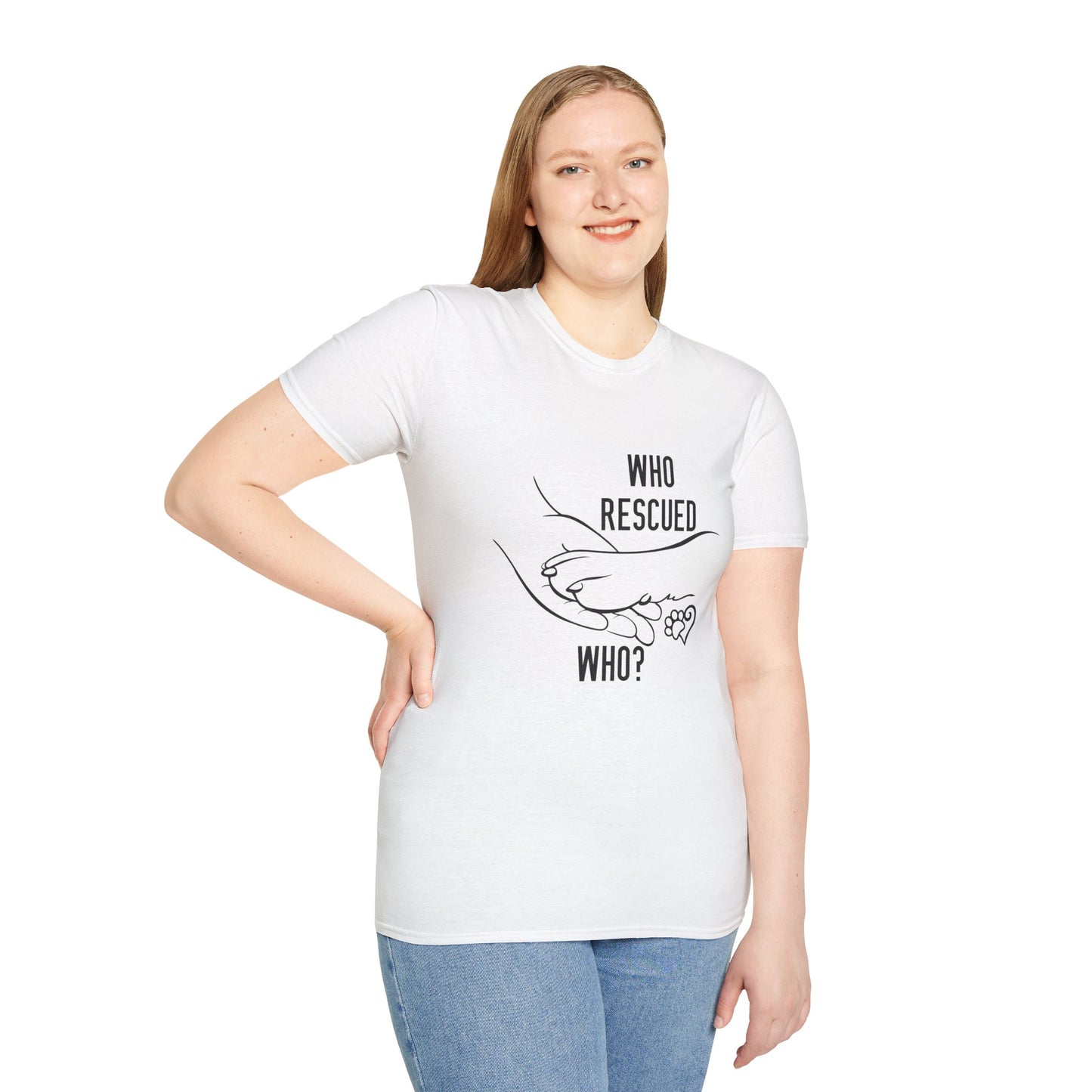 Who Rescued Who? Unisex Softstyle T-Shirt - Perfect for Animal Lovers