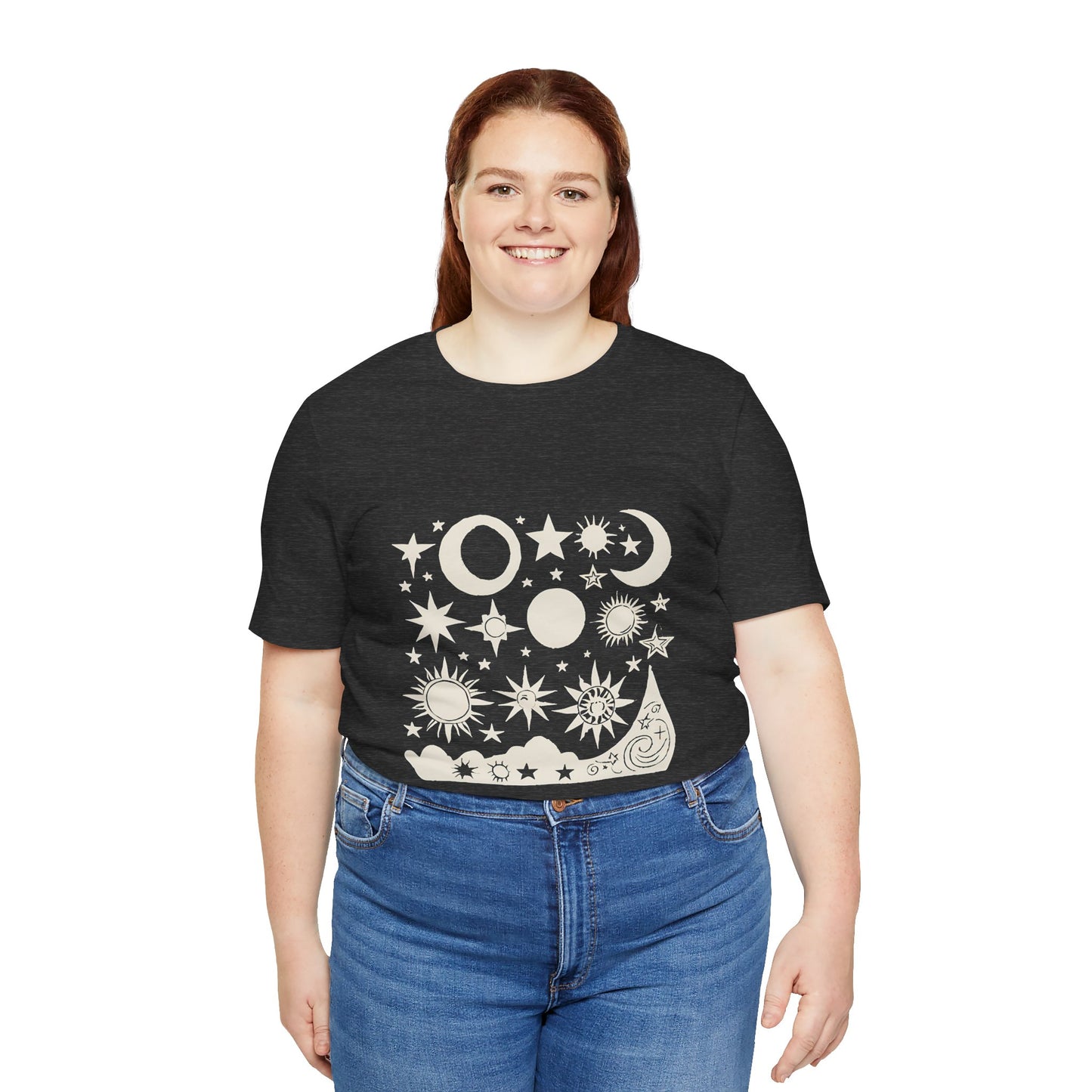 Celestial Vibes Unisex Short Sleeve Tee - Stars and Moons Design