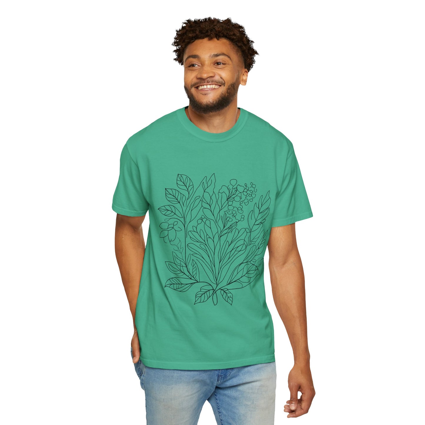 Botanical Line Art Unisex T-Shirt - Eco-Friendly Floral Design