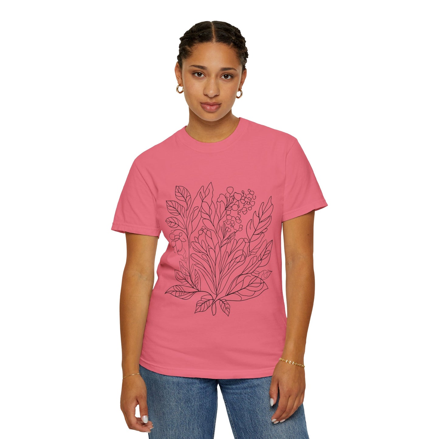 Botanical Line Art Unisex T-Shirt - Eco-Friendly Floral Design