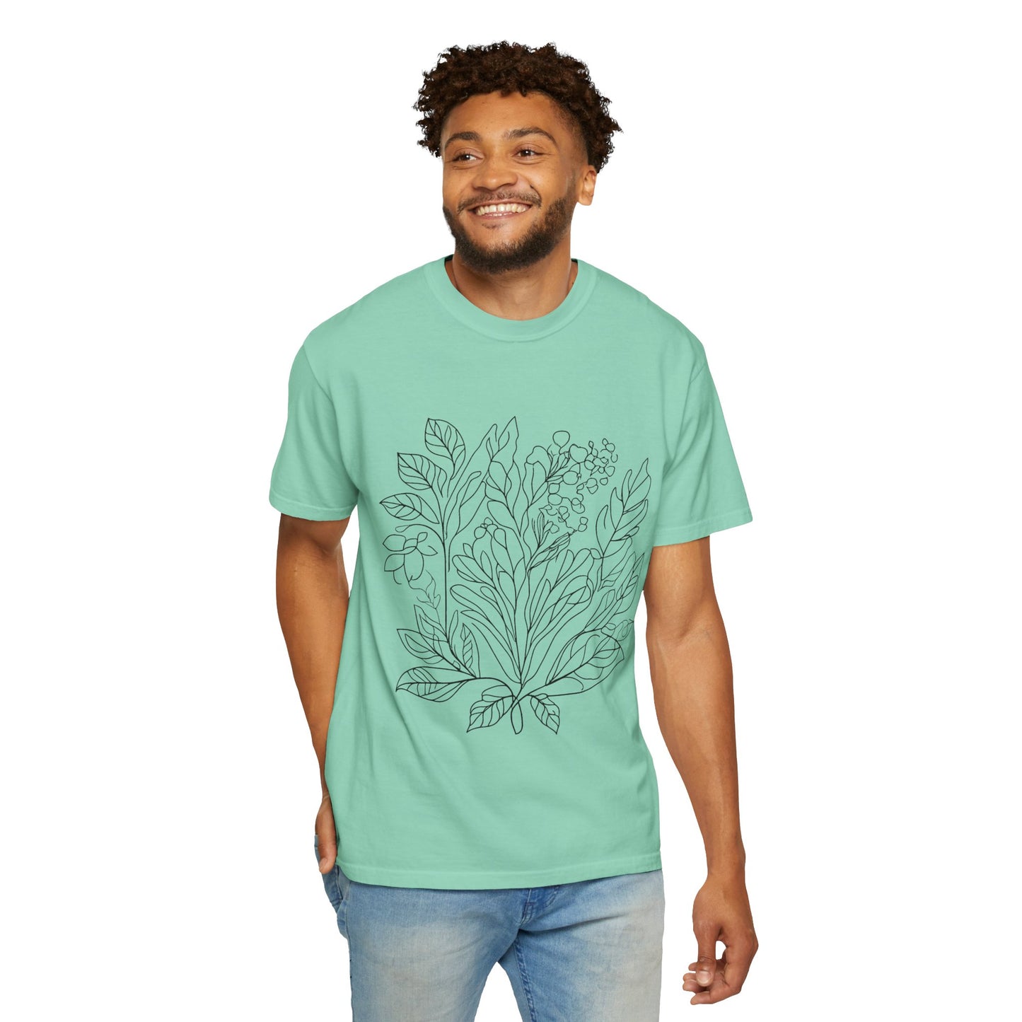 Botanical Line Art Unisex T-Shirt - Eco-Friendly Floral Design