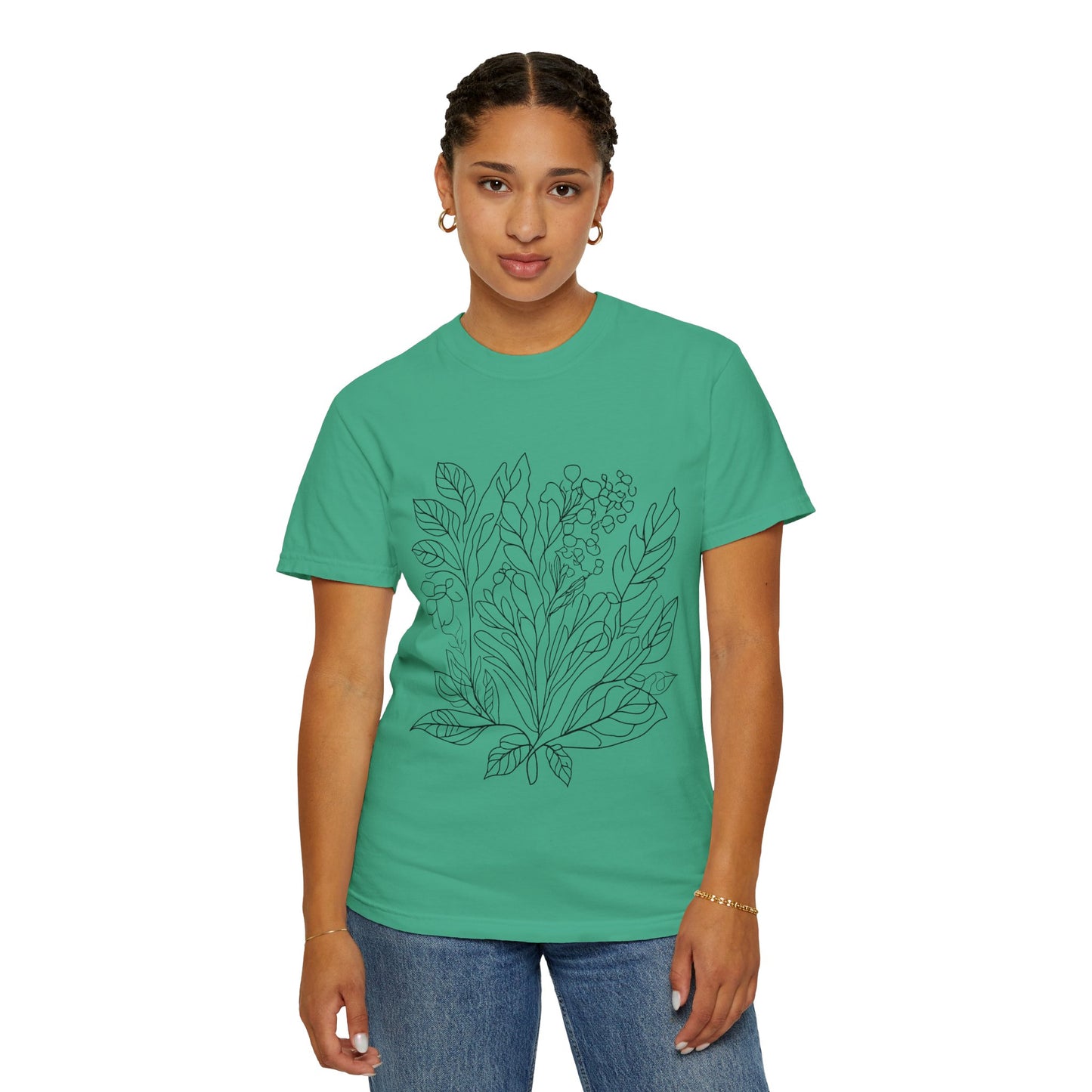 Botanical Line Art Unisex T-Shirt - Eco-Friendly Floral Design