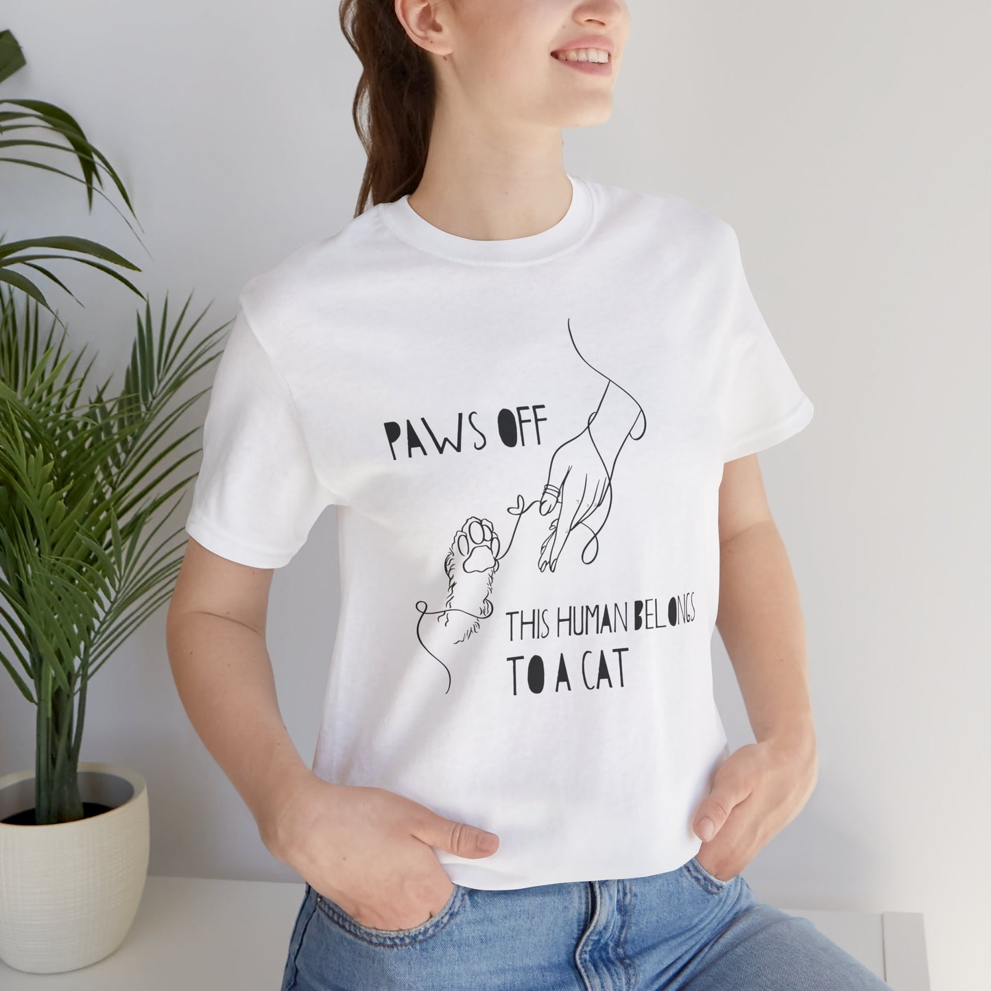 Cat Lover Unisex Jersey Tee - 'Paws Off This Human Belongs to a Cat'