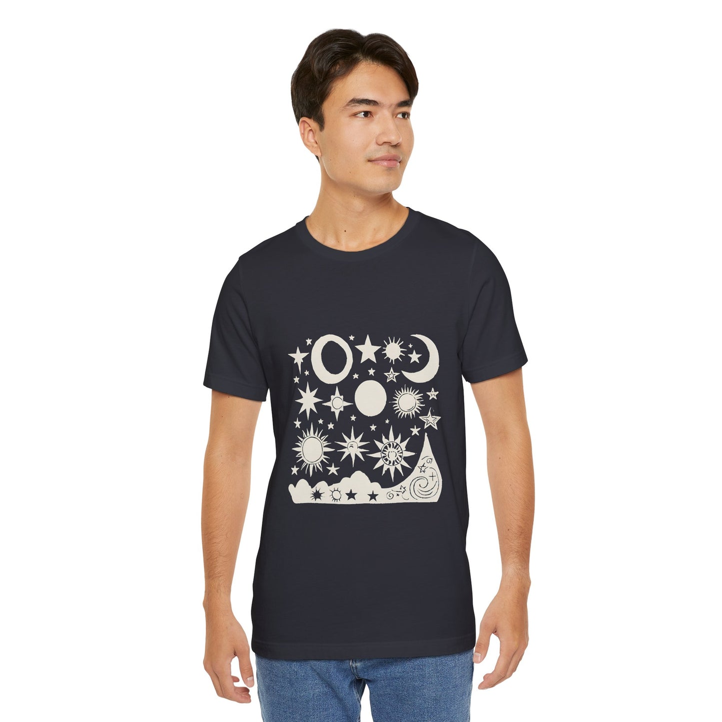 Celestial Vibes Unisex Short Sleeve Tee - Stars and Moons Design