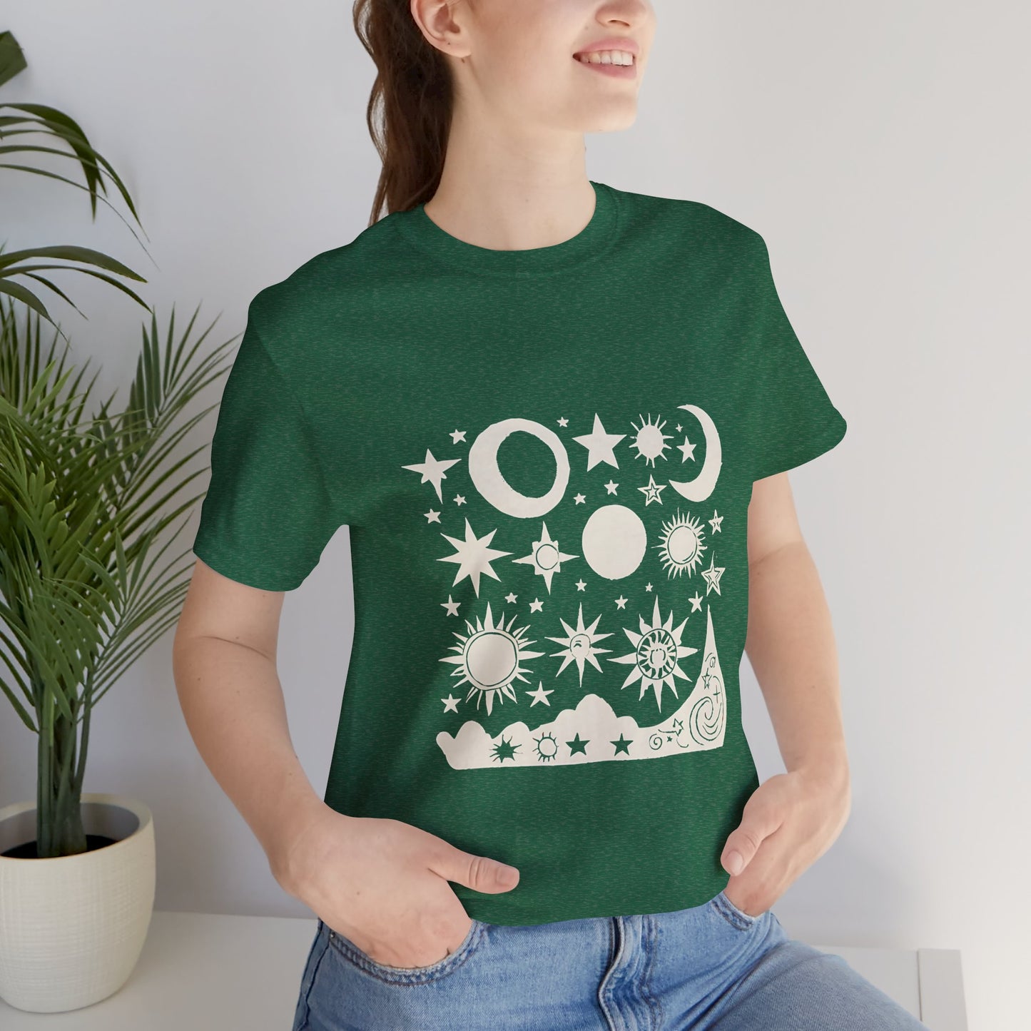 Celestial Vibes Unisex Short Sleeve Tee - Stars and Moons Design