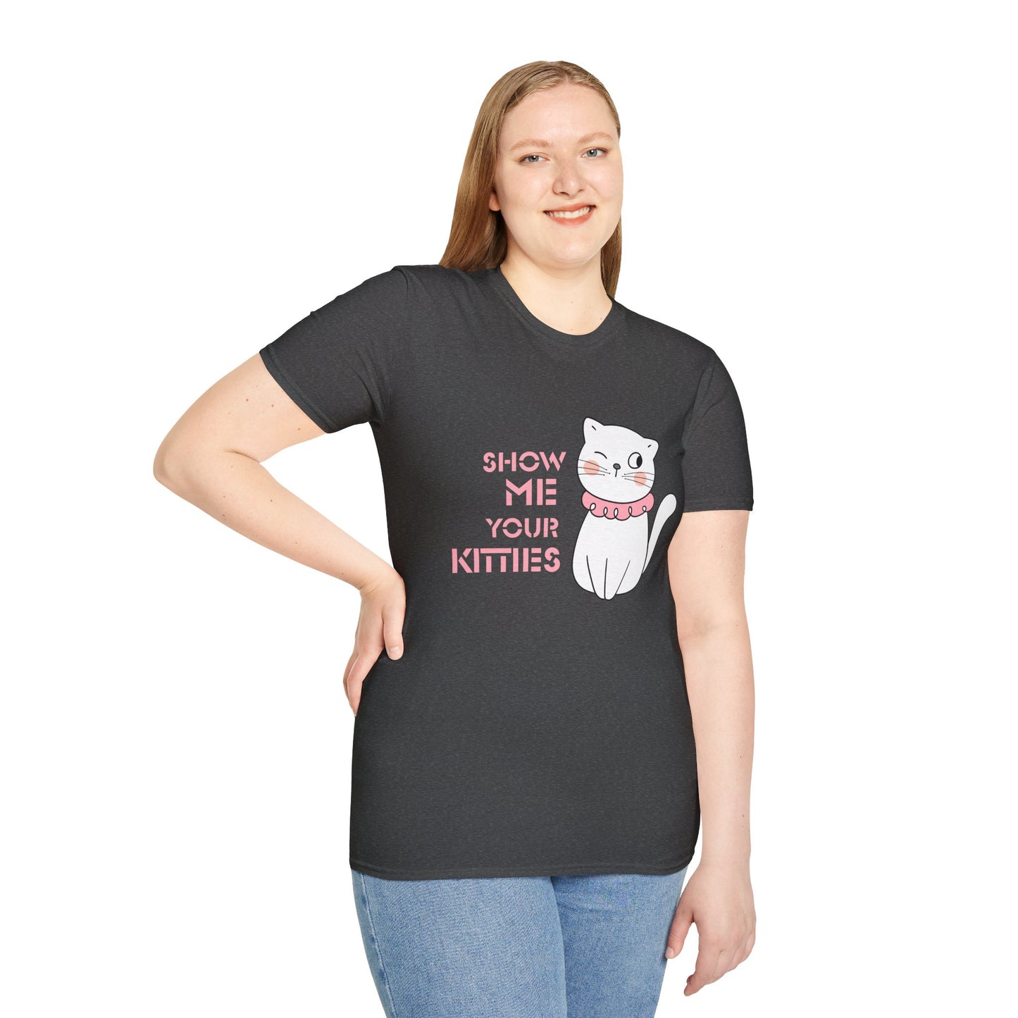 Show Me Your Kitties Unisex Softstyle T-Shirt - Cute Cat Graphic Tee for Cat Lovers