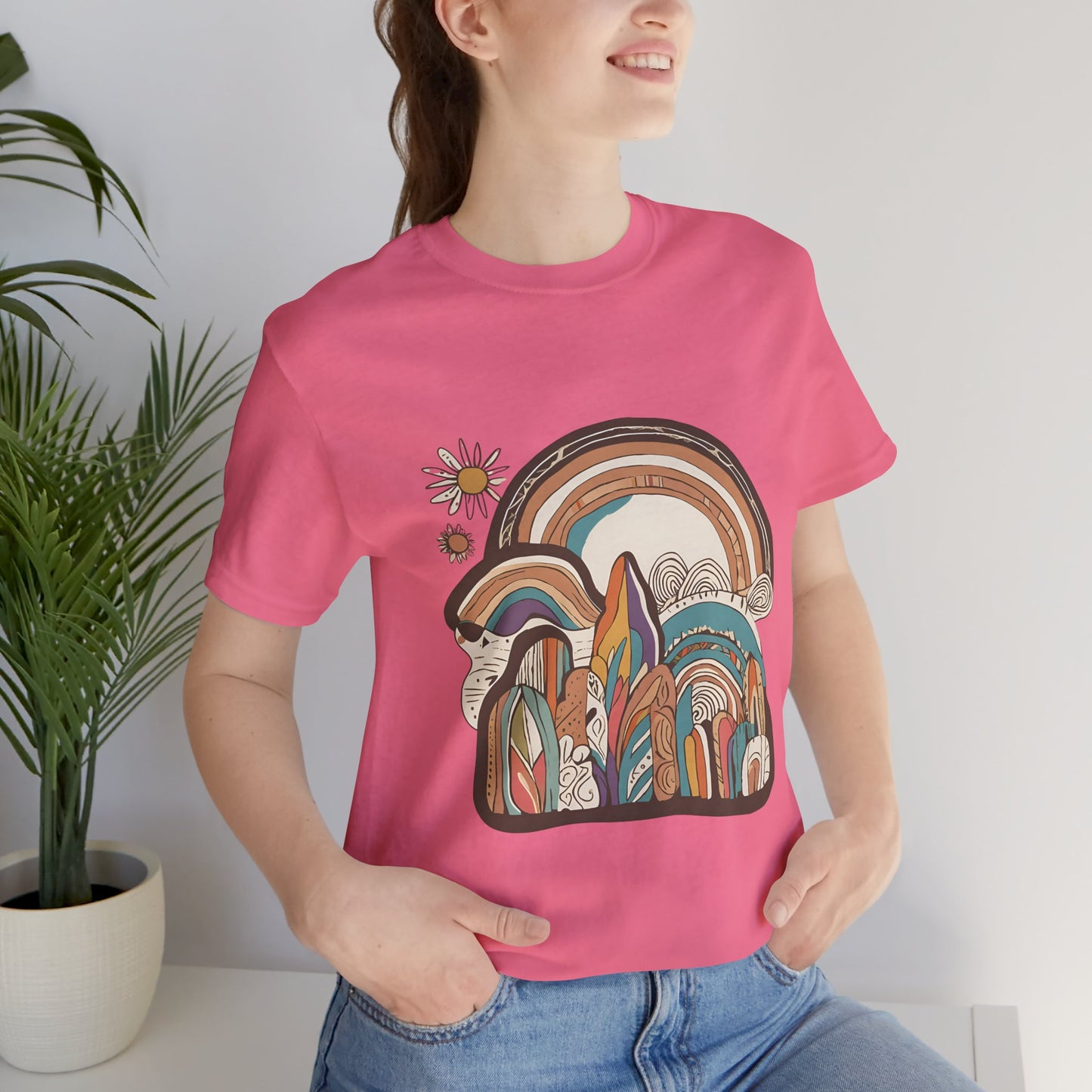 Retro Rainbow Short Sleeve Tee | Boho Aesthetic Unisex T-Shirt