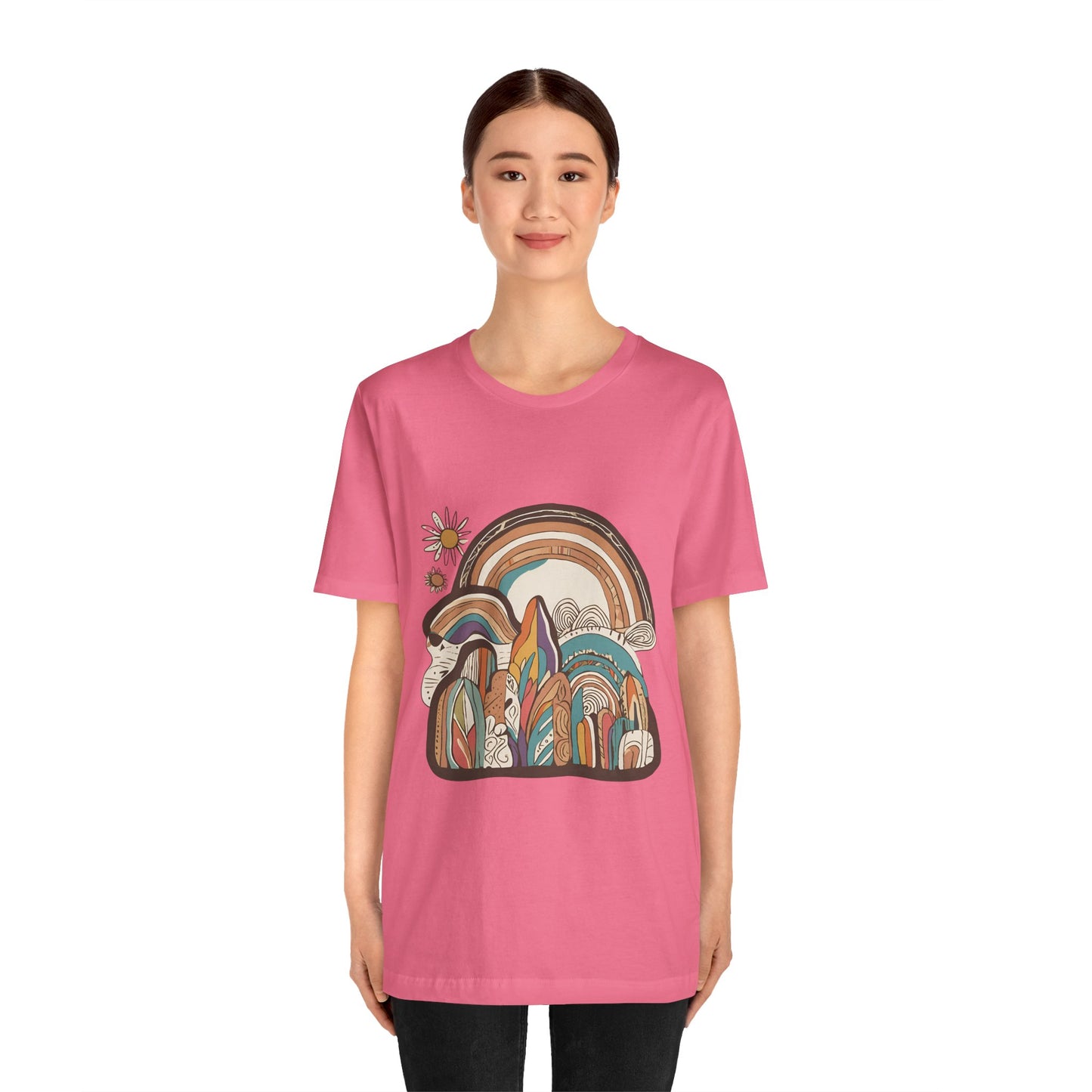 Retro Rainbow Short Sleeve Tee | Boho Aesthetic Unisex T-Shirt