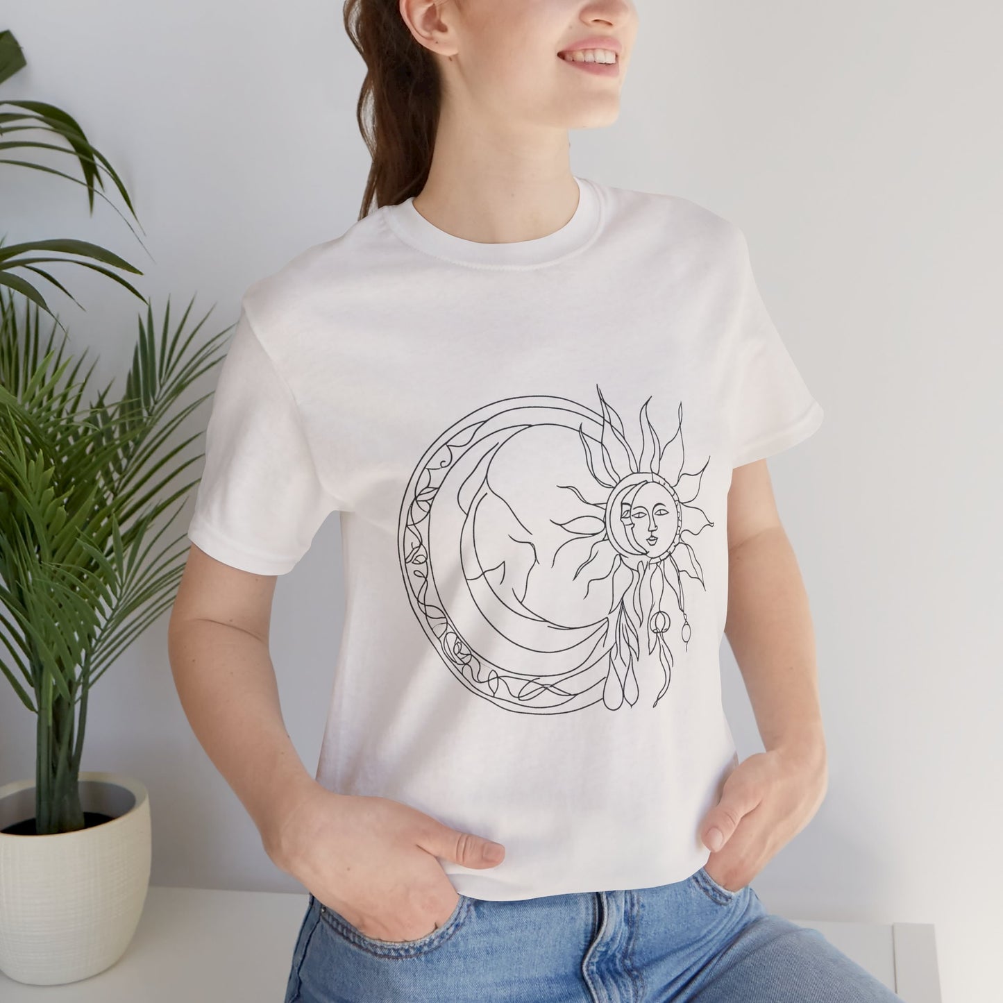 Sun and Moon Graphic Tee - Boho Unisex Jersey Short Sleeve Shirt