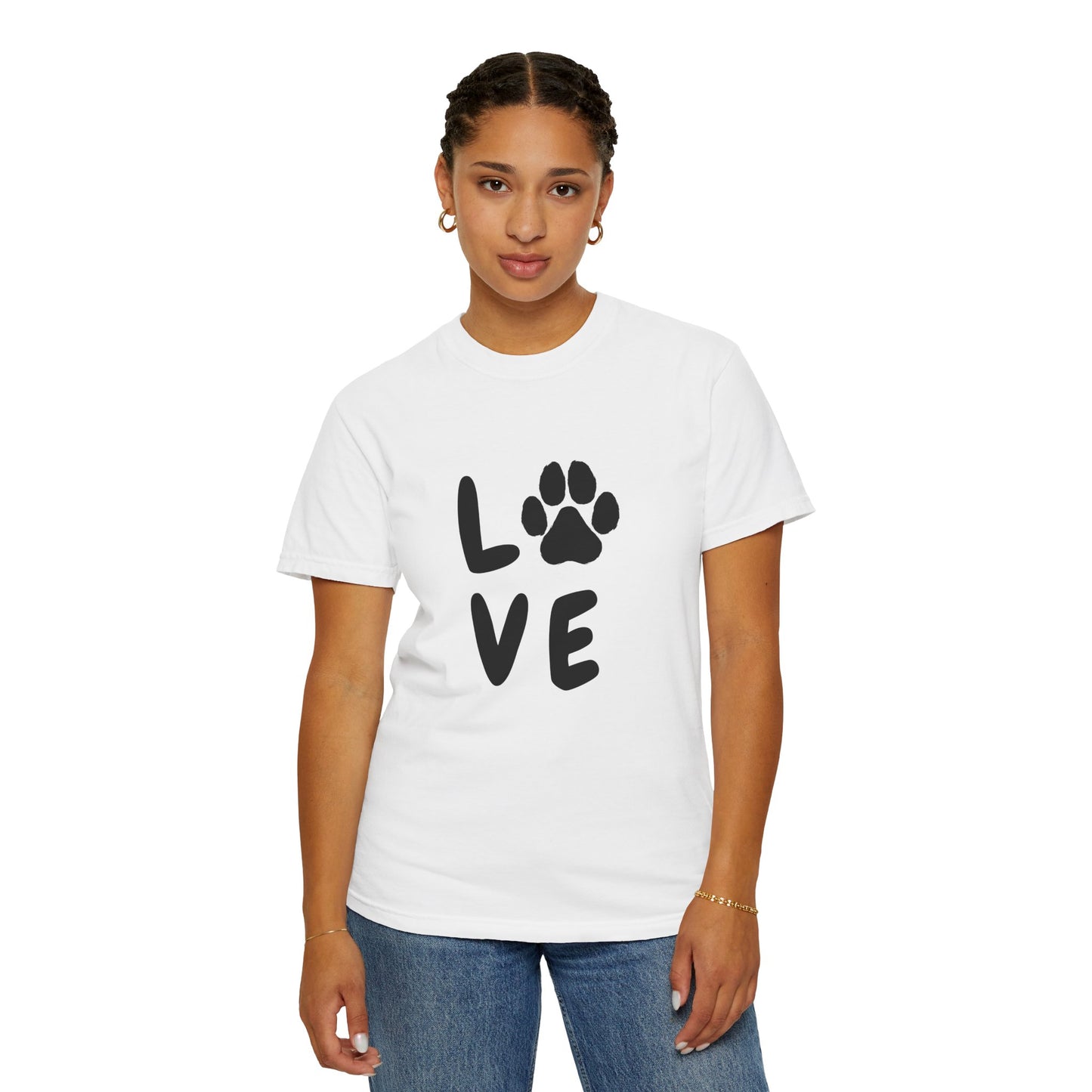 Love and Paw Unisex Garment-Dyed T-Shirt - Perfect for Dog Lovers