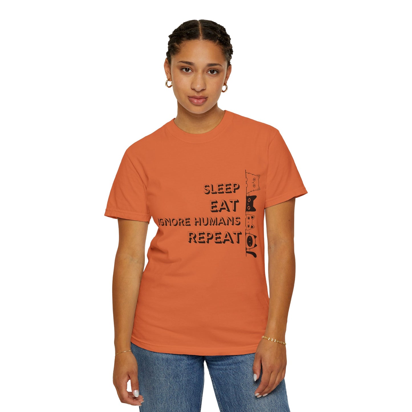 Unisex Garment-Dyed T-Shirt - "Sleep Eat Ignore Humans Repeat" - Casual Fun Tee