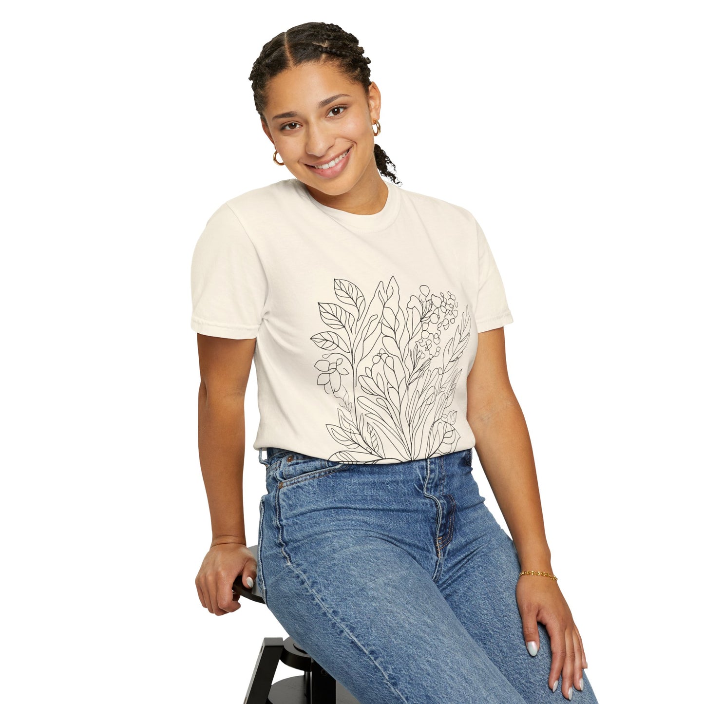 Botanical Line Art Unisex T-Shirt - Eco-Friendly Floral Design