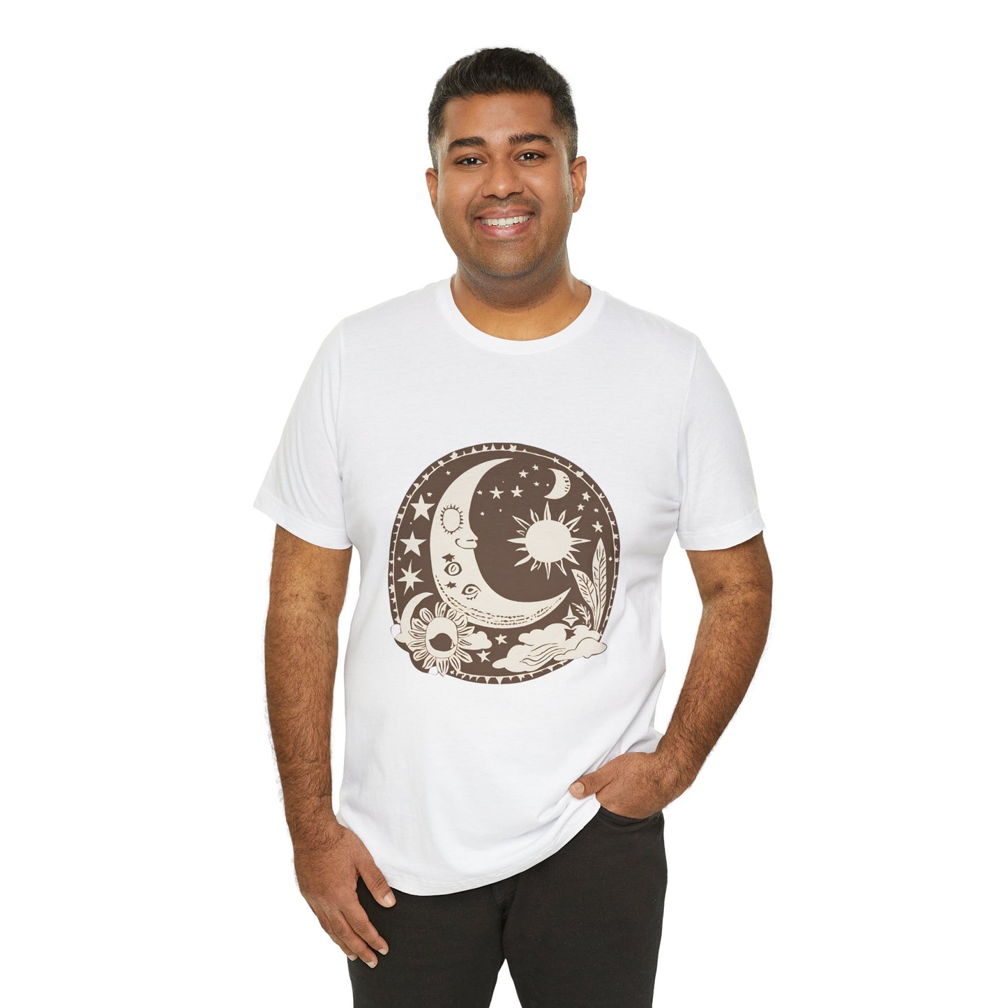 Celestial Dreams Unisex Jersey Tee - Moon & Sun Design