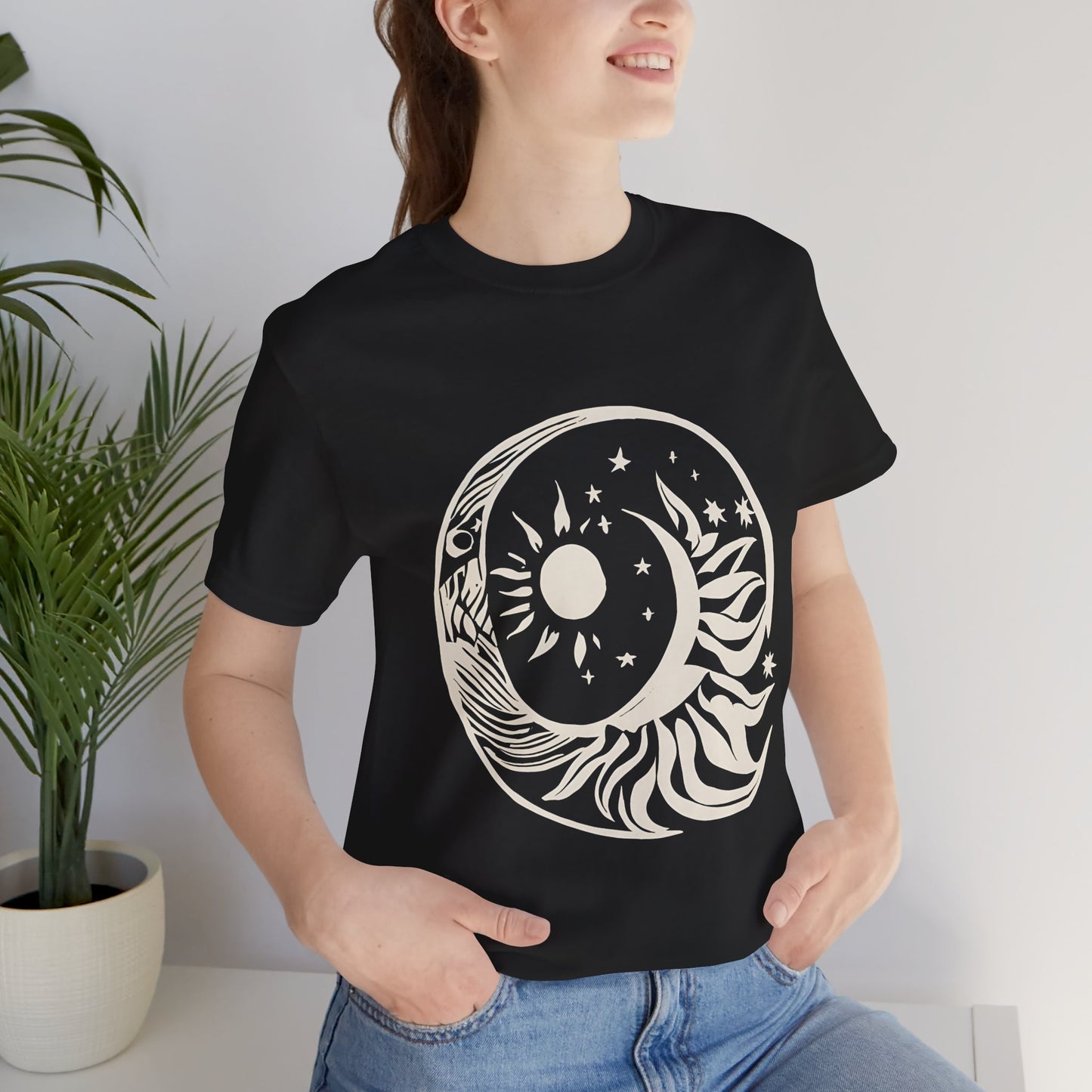 Bohemian Sun and Moon Graphic Tee - Unisex Jersey Short Sleeve