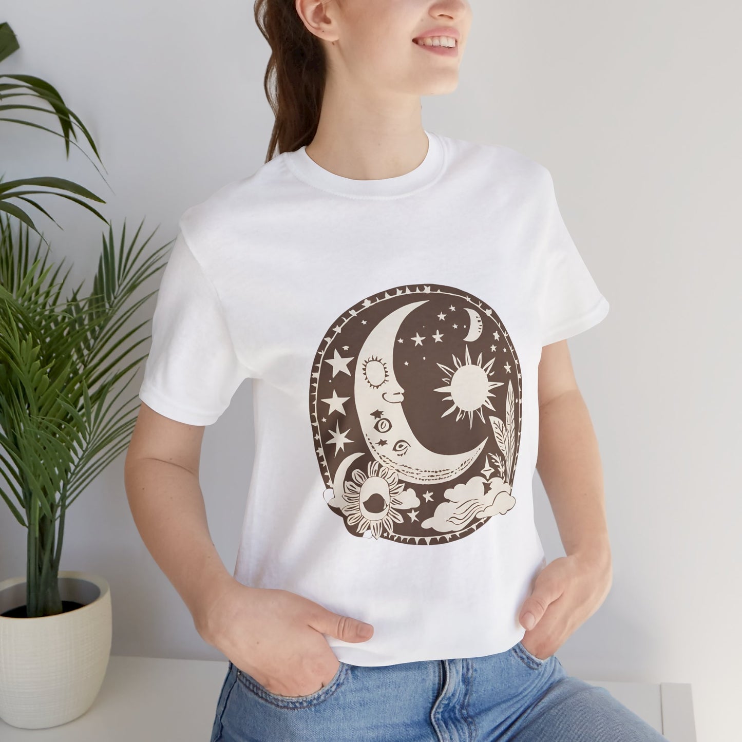 Celestial Dreams Unisex Jersey Tee - Moon & Sun Design