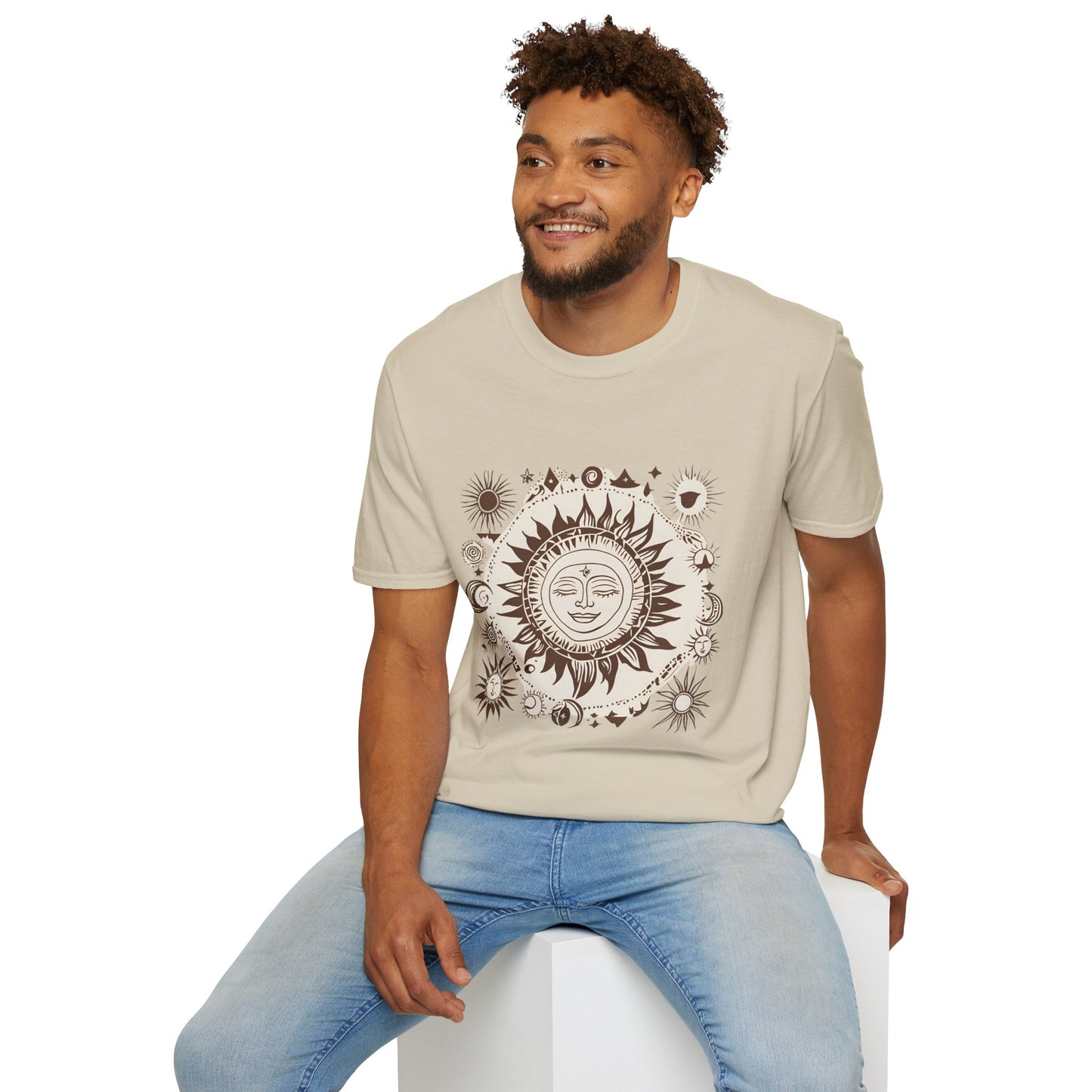 Celestial Sun Unisex Softstyle T-Shirt - Boho Chic Graphic Tee