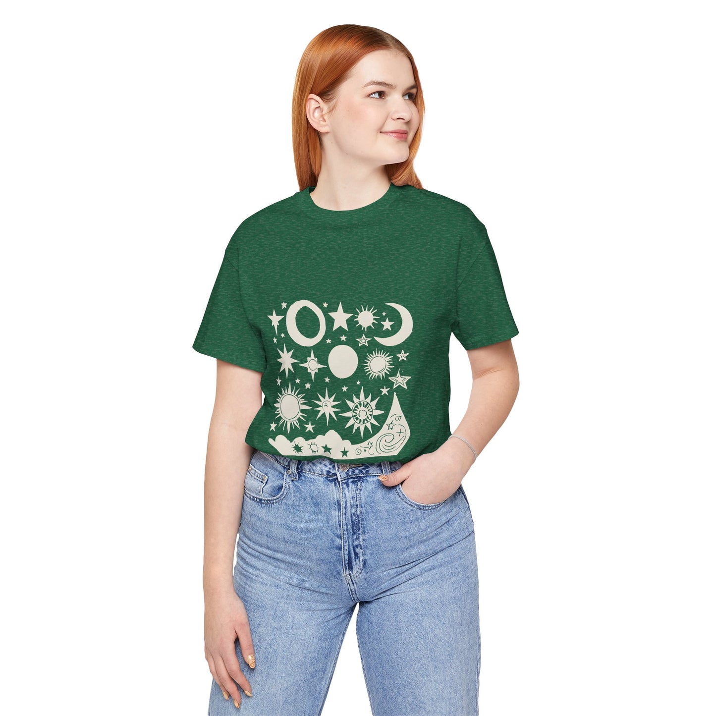 Celestial Vibes Unisex Short Sleeve Tee - Stars and Moons Design