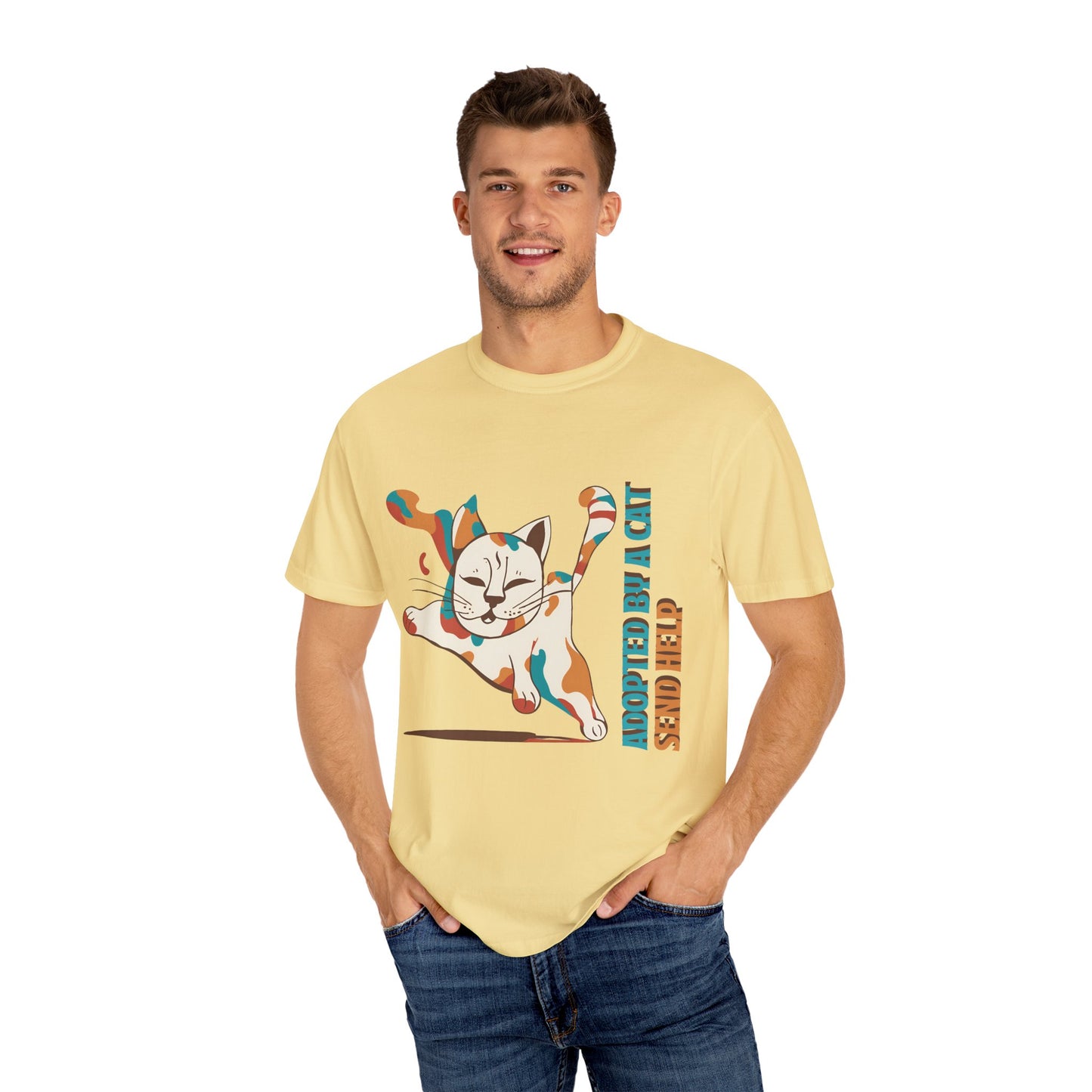 Adopted by a Cat Unisex Garment-Dyed T-Shirt - Cute Cat Lover Gift