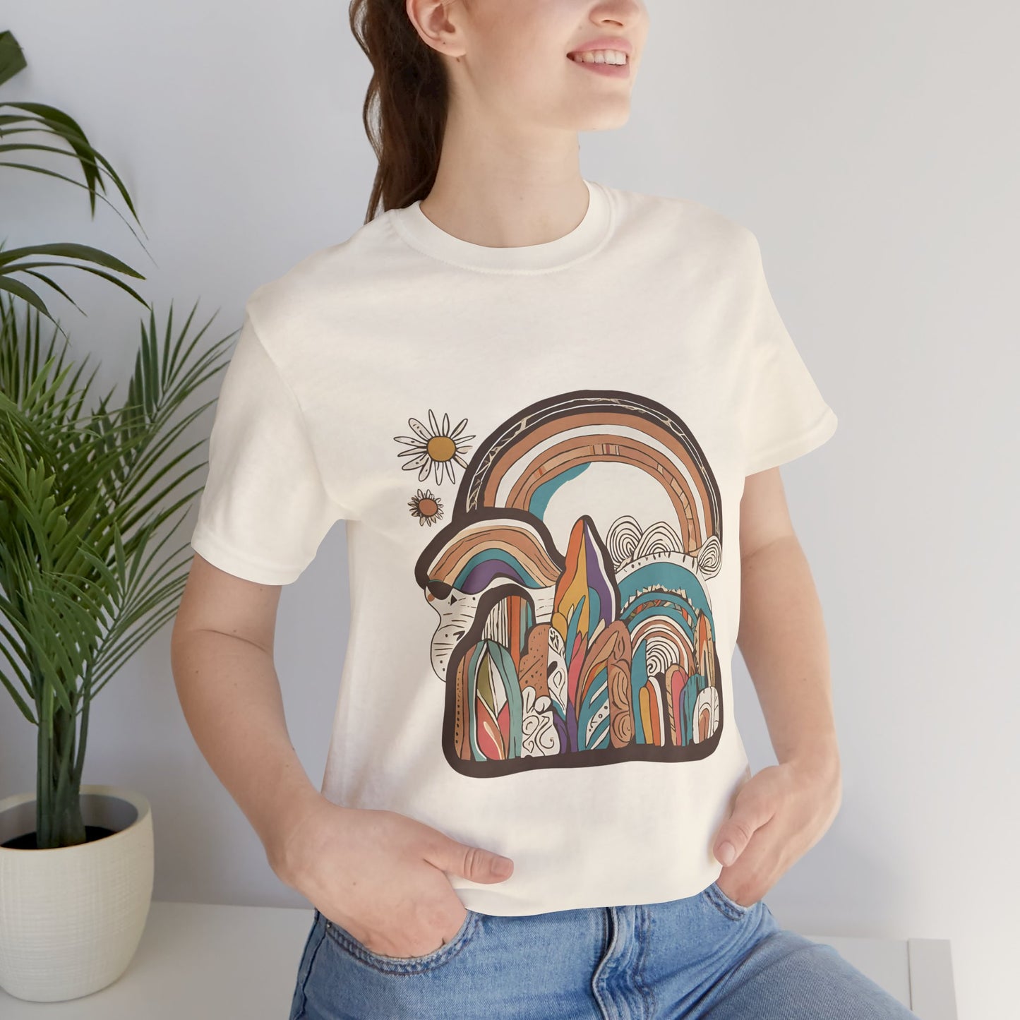 Retro Rainbow Short Sleeve Tee | Boho Aesthetic Unisex T-Shirt