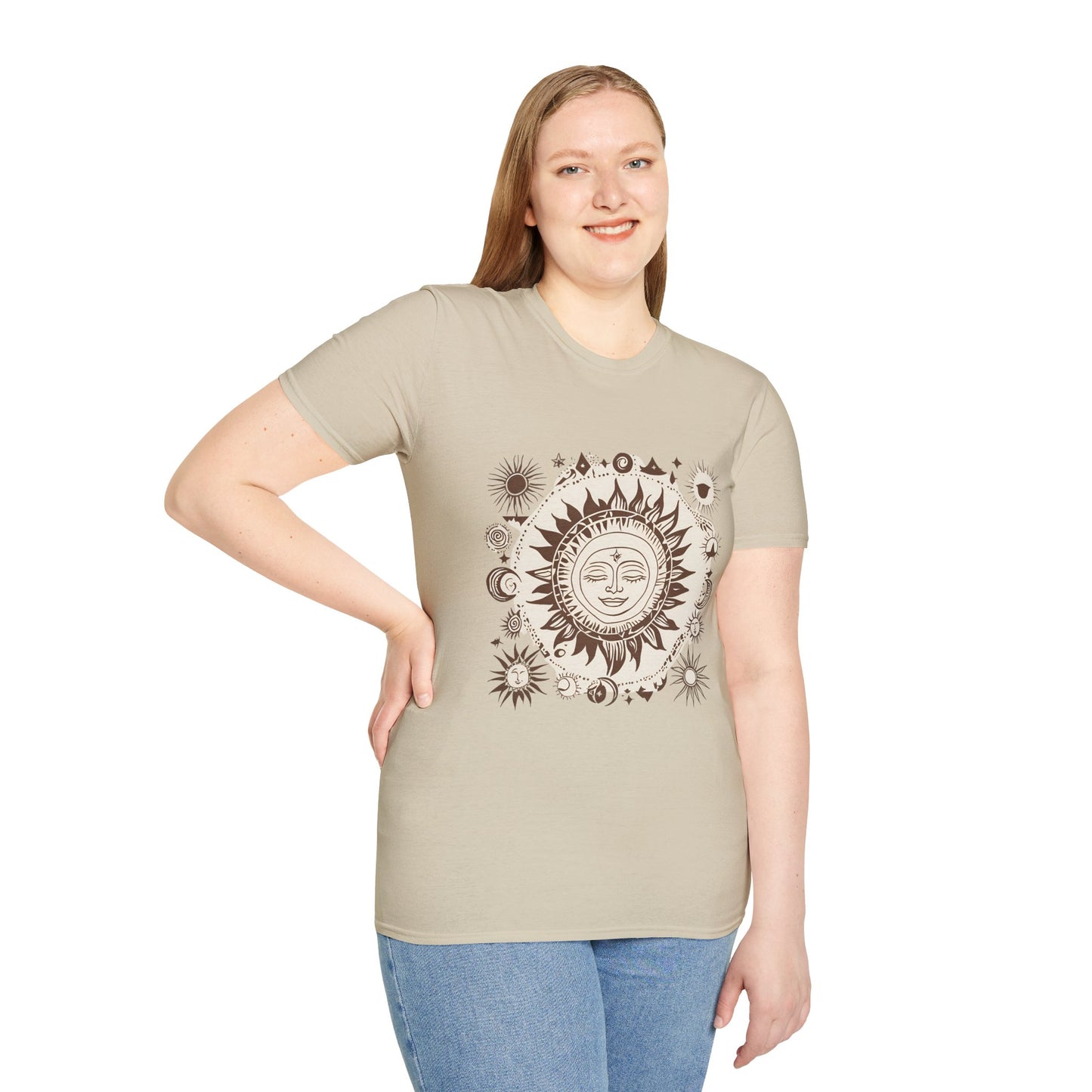 Celestial Sun Unisex Softstyle T-Shirt - Boho Chic Graphic Tee