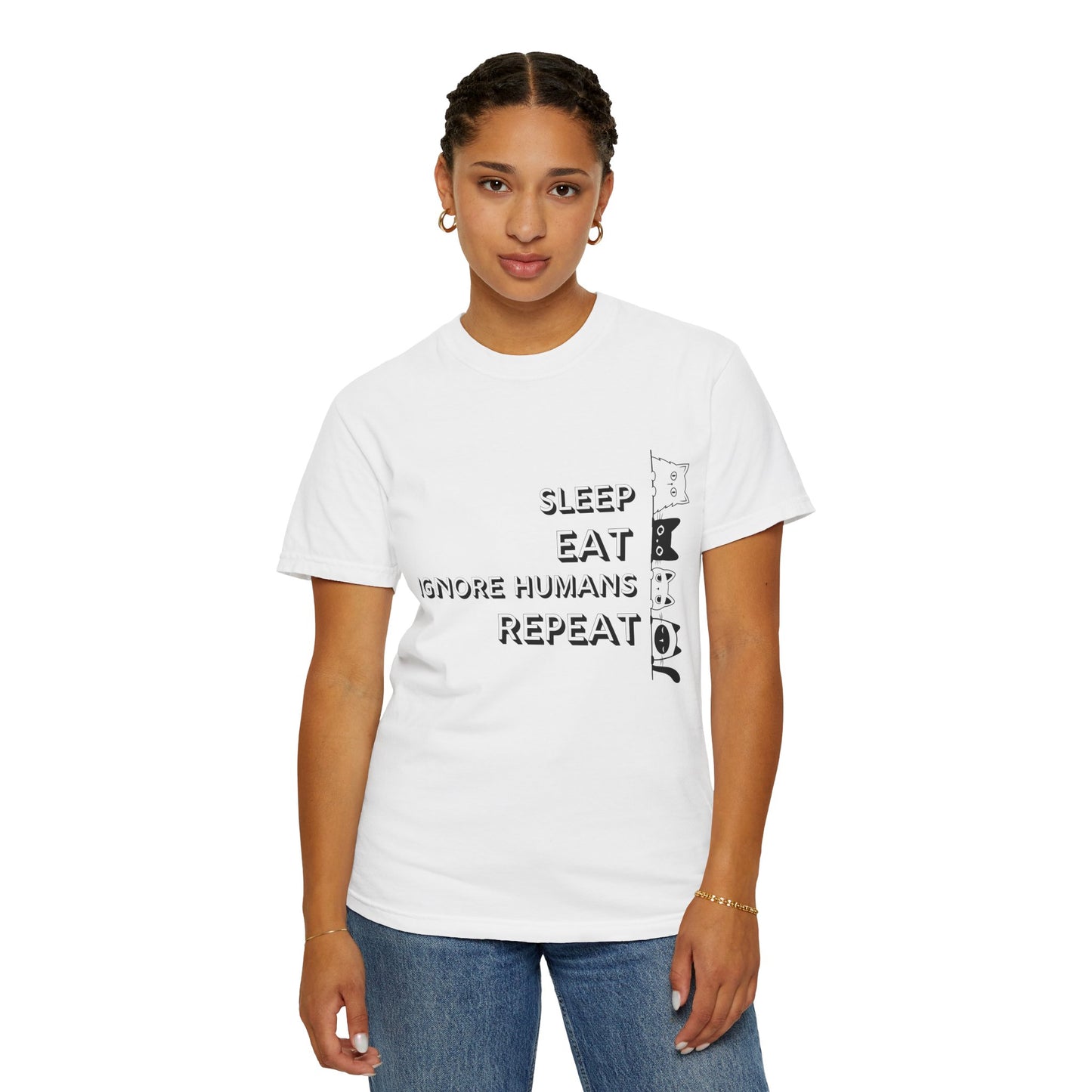 Unisex Garment-Dyed T-Shirt - "Sleep Eat Ignore Humans Repeat" - Casual Fun Tee