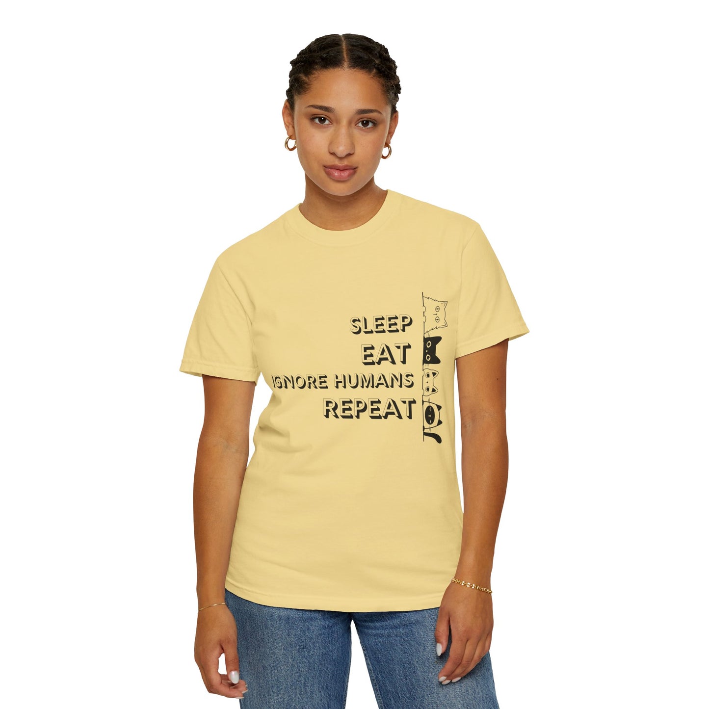 Unisex Garment-Dyed T-Shirt - "Sleep Eat Ignore Humans Repeat" - Casual Fun Tee