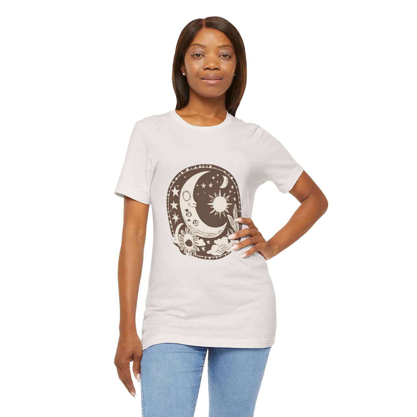 Celestial Dreams Unisex Jersey Tee - Moon & Sun Design