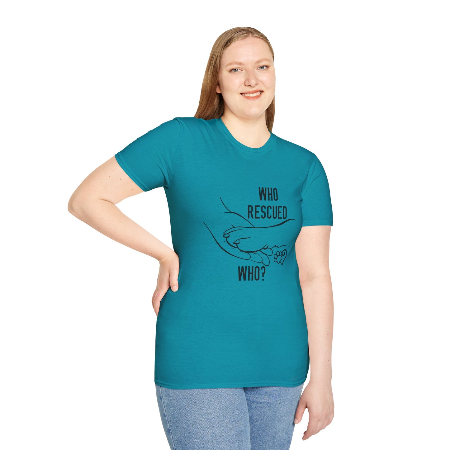 Who Rescued Who? Unisex Softstyle T-Shirt - Perfect for Animal Lovers