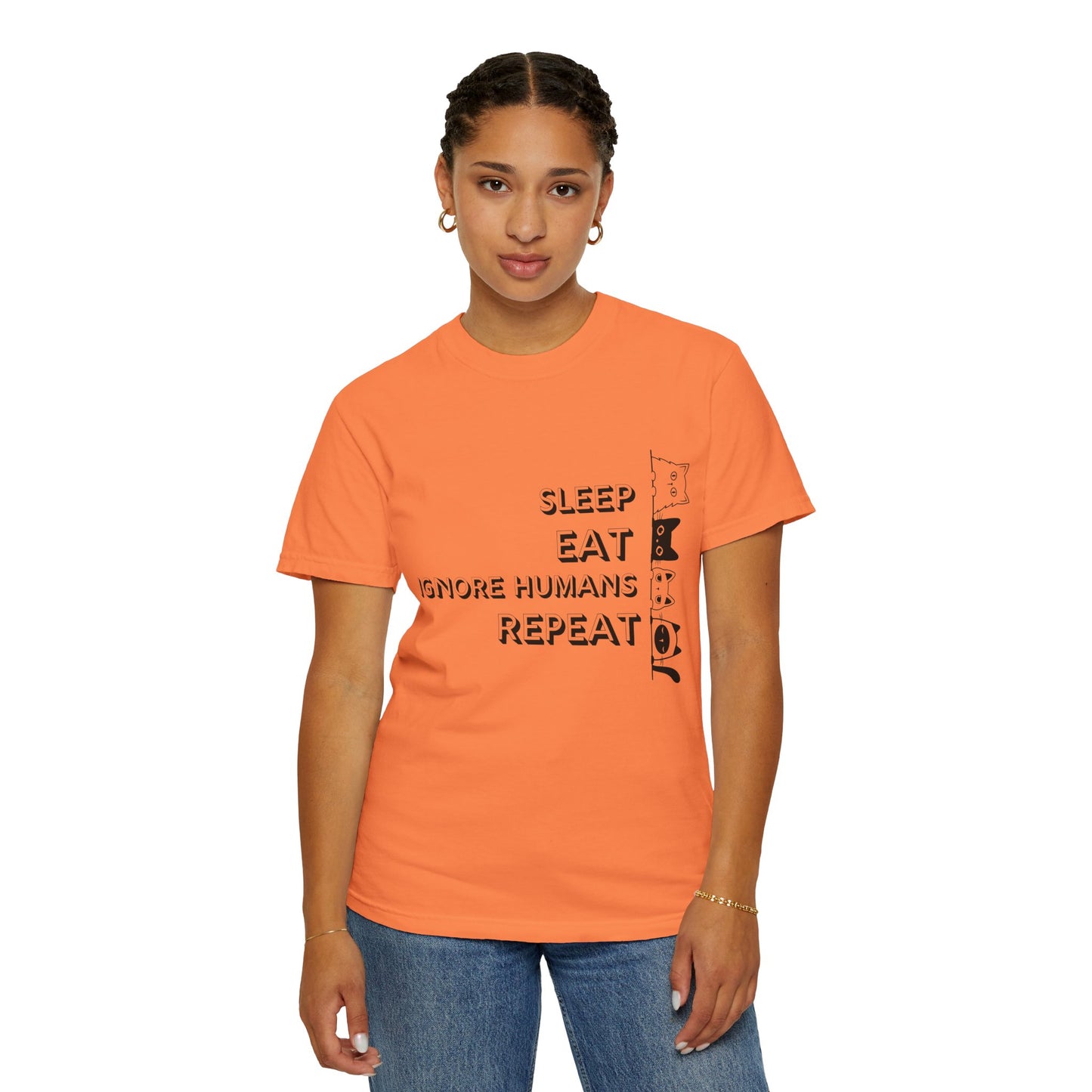 Unisex Garment-Dyed T-Shirt - "Sleep Eat Ignore Humans Repeat" - Casual Fun Tee