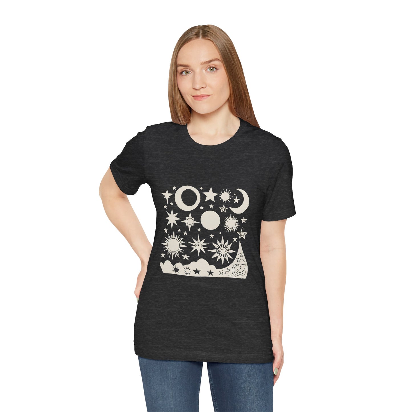 Celestial Vibes Unisex Short Sleeve Tee - Stars and Moons Design