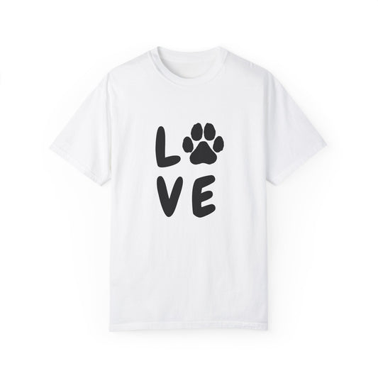 Love and Paw Unisex Garment-Dyed T-Shirt - Perfect for Dog Lovers