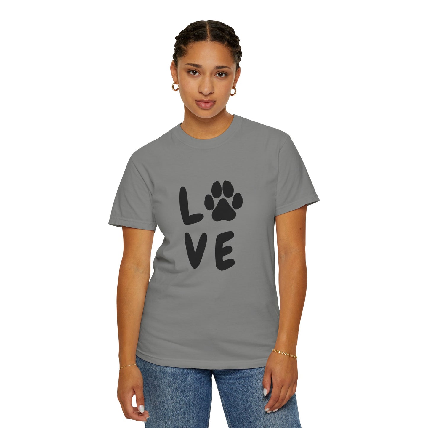 Love and Paw Unisex Garment-Dyed T-Shirt - Perfect for Dog Lovers