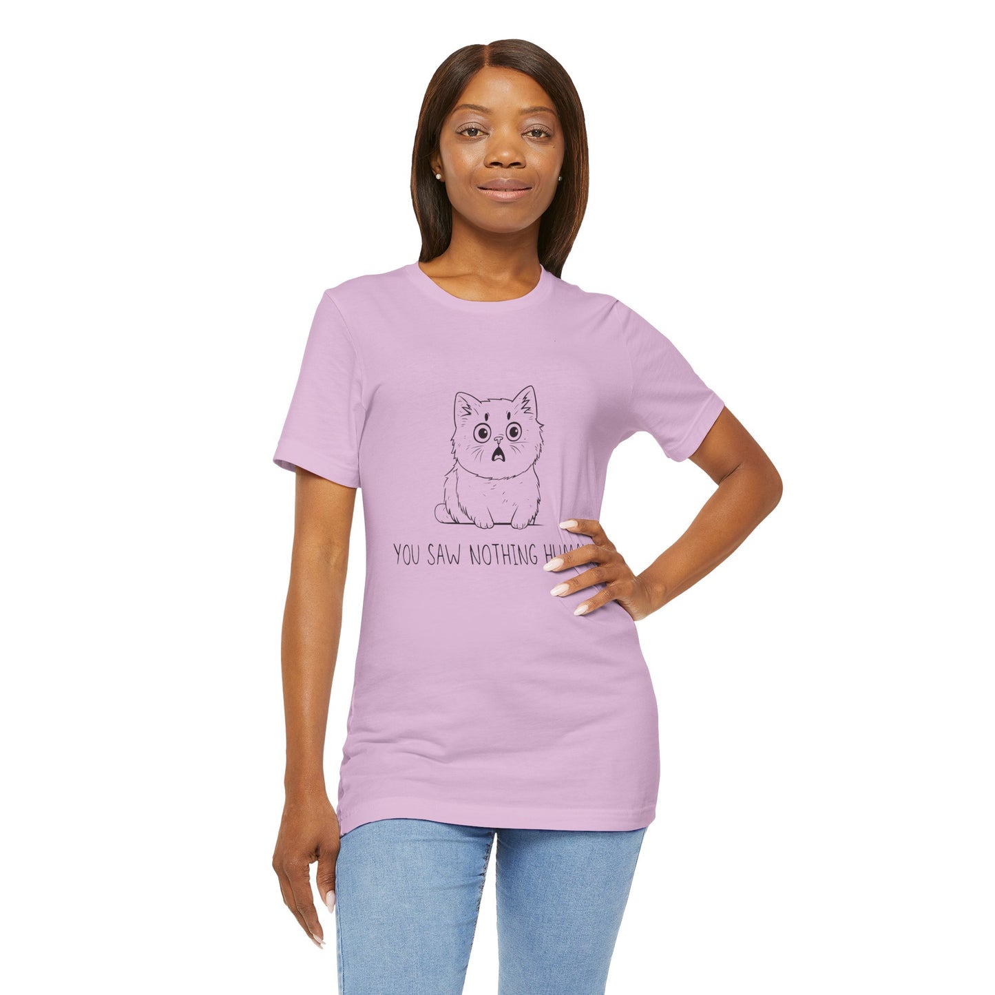 Funny Cat Graphic Tee - 'You Saw Nothing Human' Unisex T-Shirt