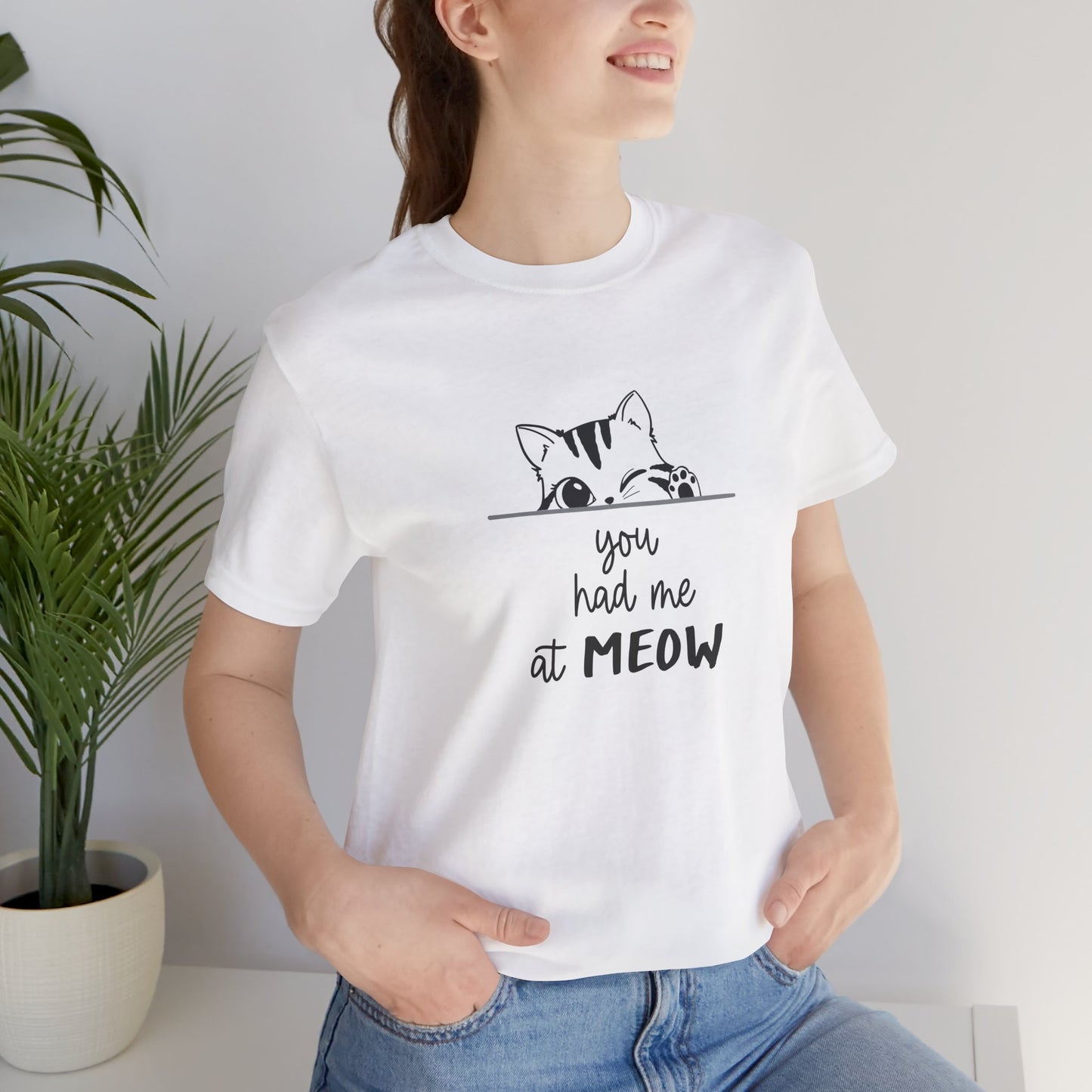 Cute Cat Lover Tee - 'You Had Me at MEOW' Unisex Short Sleeve T-Shirt