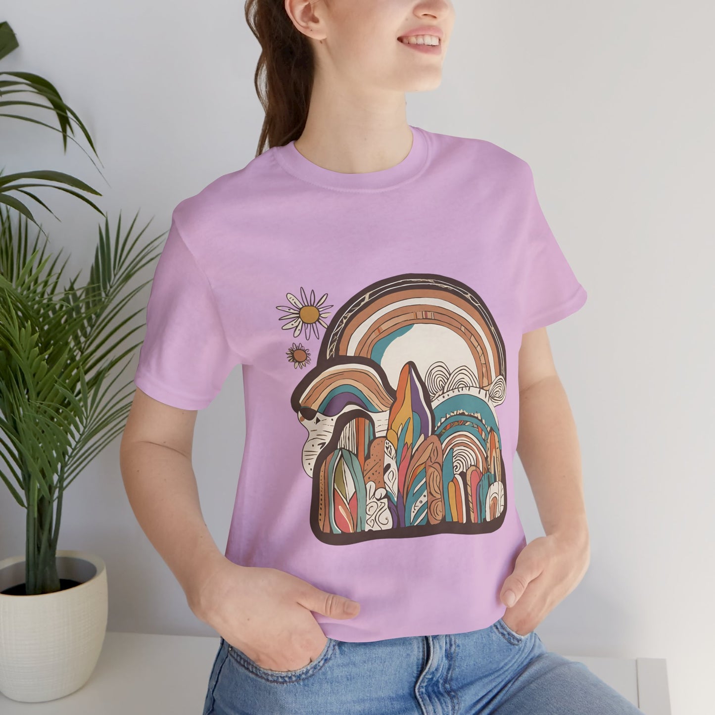 Retro Rainbow Short Sleeve Tee | Boho Aesthetic Unisex T-Shirt