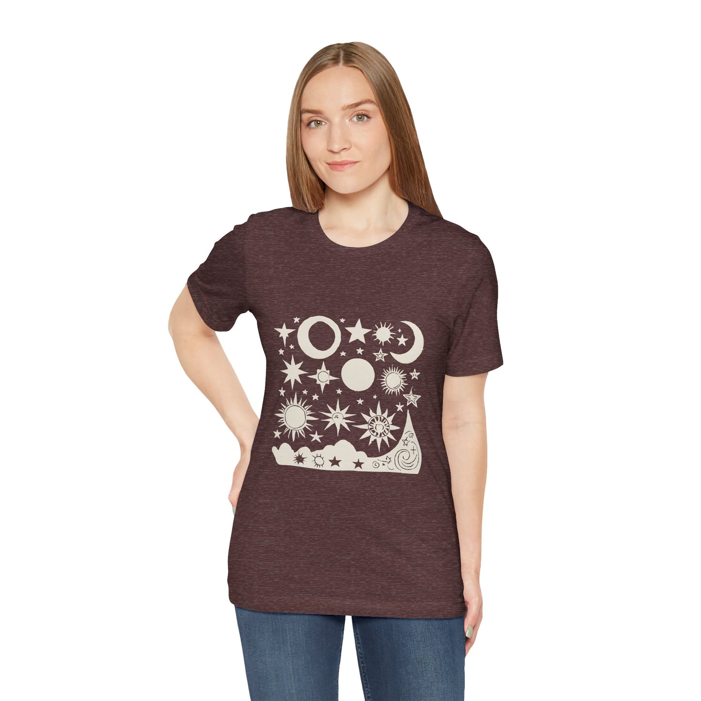 Celestial Vibes Unisex Short Sleeve Tee - Stars and Moons Design