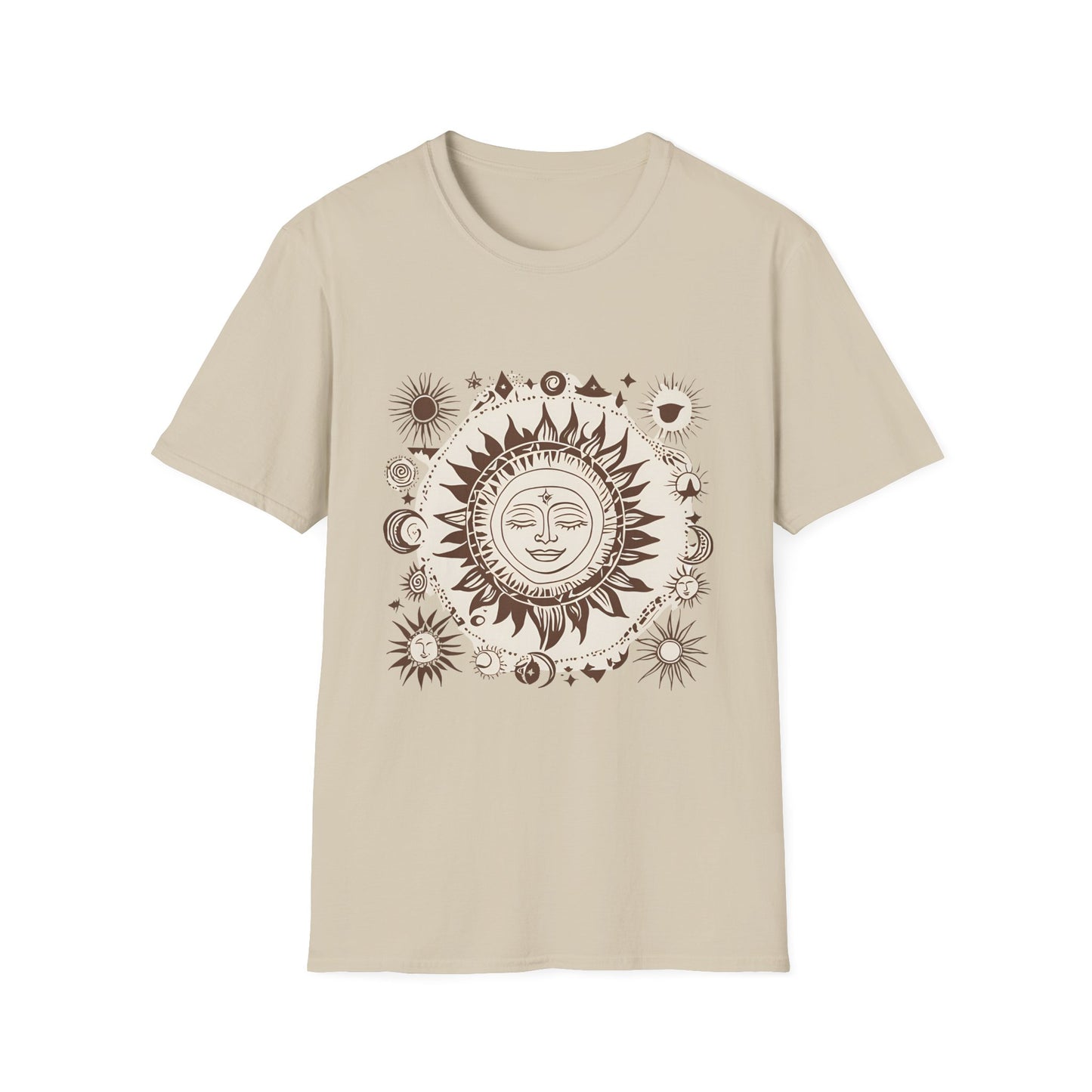 Celestial Sun Unisex Softstyle T-Shirt - Boho Chic Graphic Tee