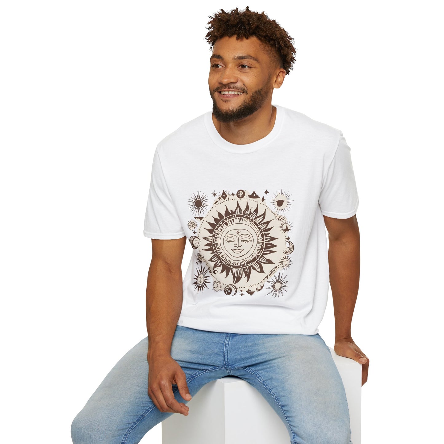 Celestial Sun Unisex Softstyle T-Shirt - Boho Chic Graphic Tee