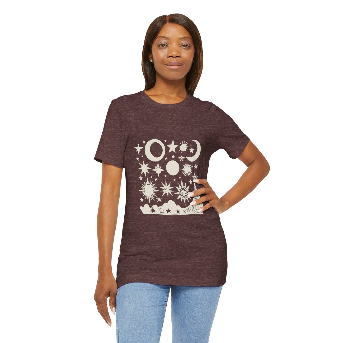 Celestial Vibes Unisex Short Sleeve Tee - Stars and Moons Design