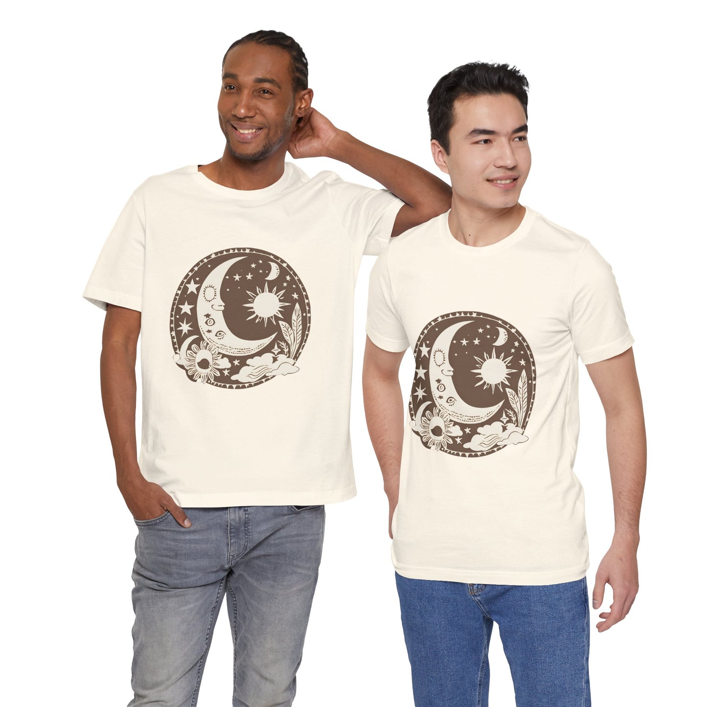 Celestial Dreams Unisex Jersey Tee - Moon & Sun Design