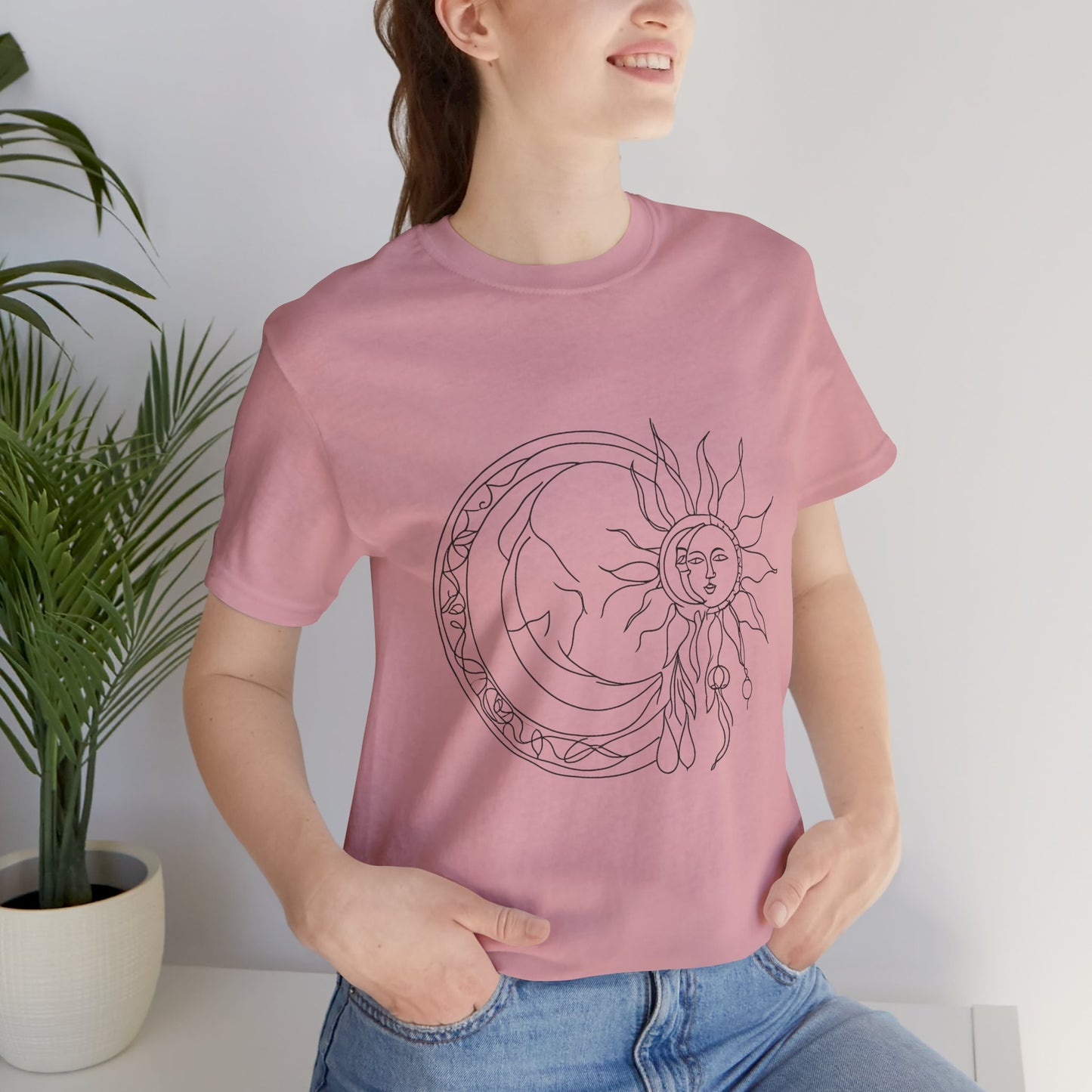 Sun and Moon Graphic Tee - Boho Unisex Jersey Short Sleeve Shirt