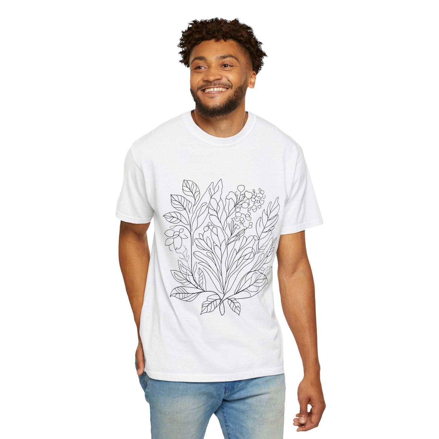 Botanical Line Art Unisex T-Shirt - Eco-Friendly Floral Design