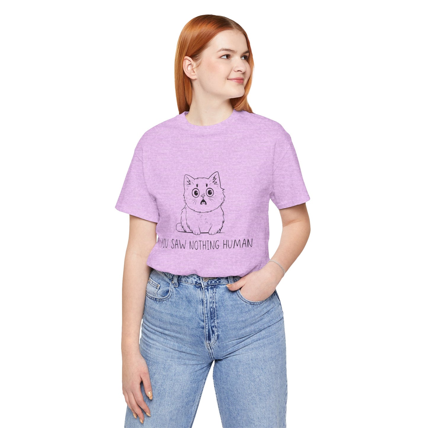 Funny Cat Graphic Tee - 'You Saw Nothing Human' Unisex T-Shirt