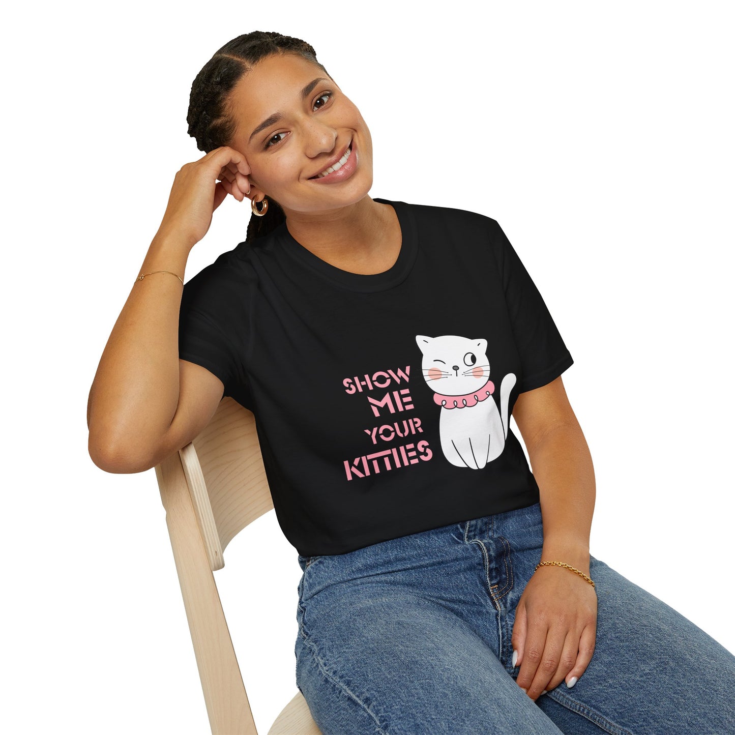 Show Me Your Kitties Unisex Softstyle T-Shirt - Cute Cat Graphic Tee for Cat Lovers