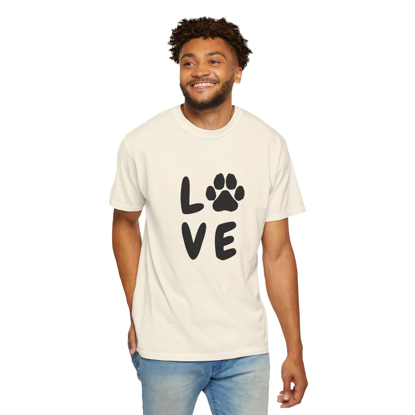 Love and Paw Unisex Garment-Dyed T-Shirt - Perfect for Dog Lovers