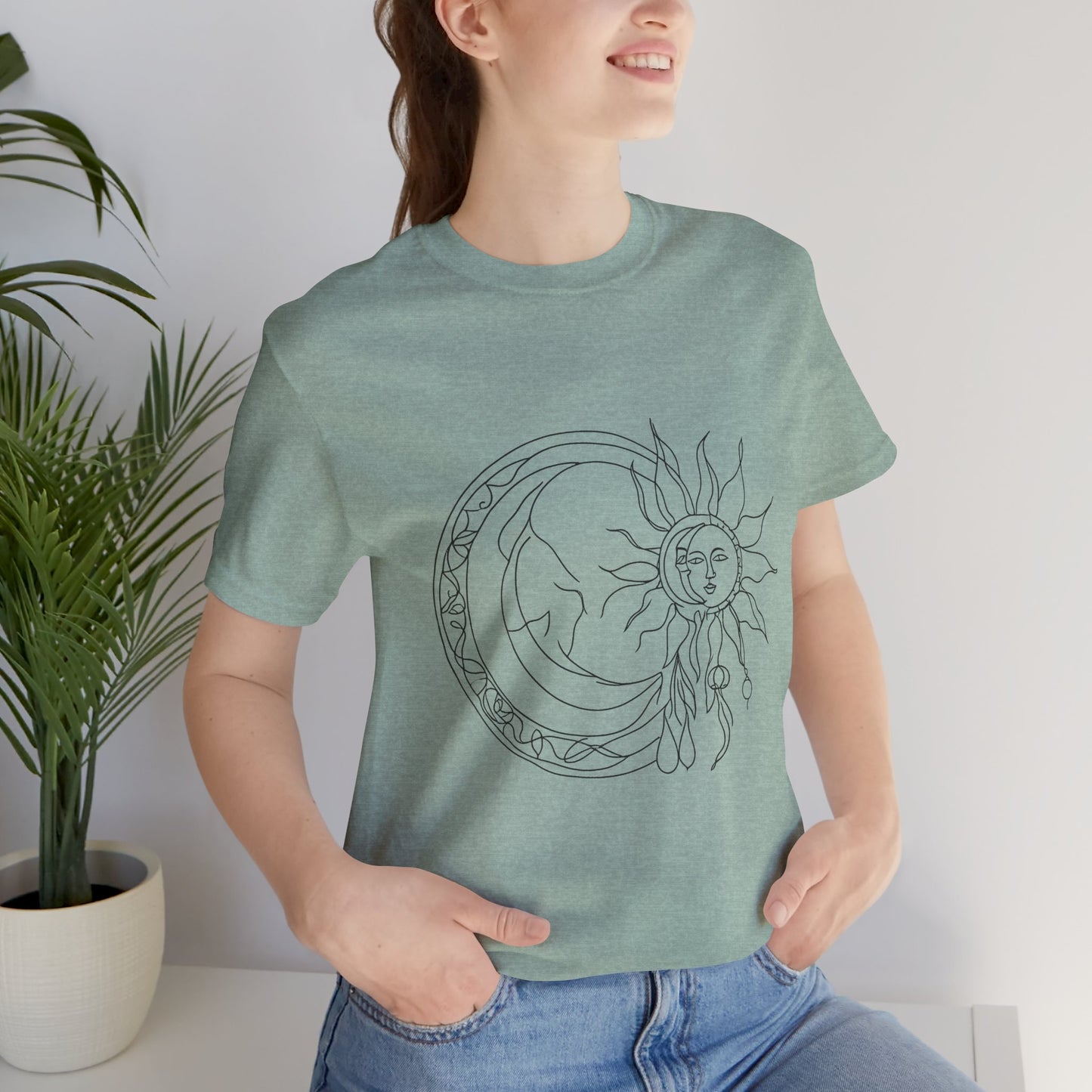 Sun and Moon Graphic Tee - Boho Unisex Jersey Short Sleeve Shirt